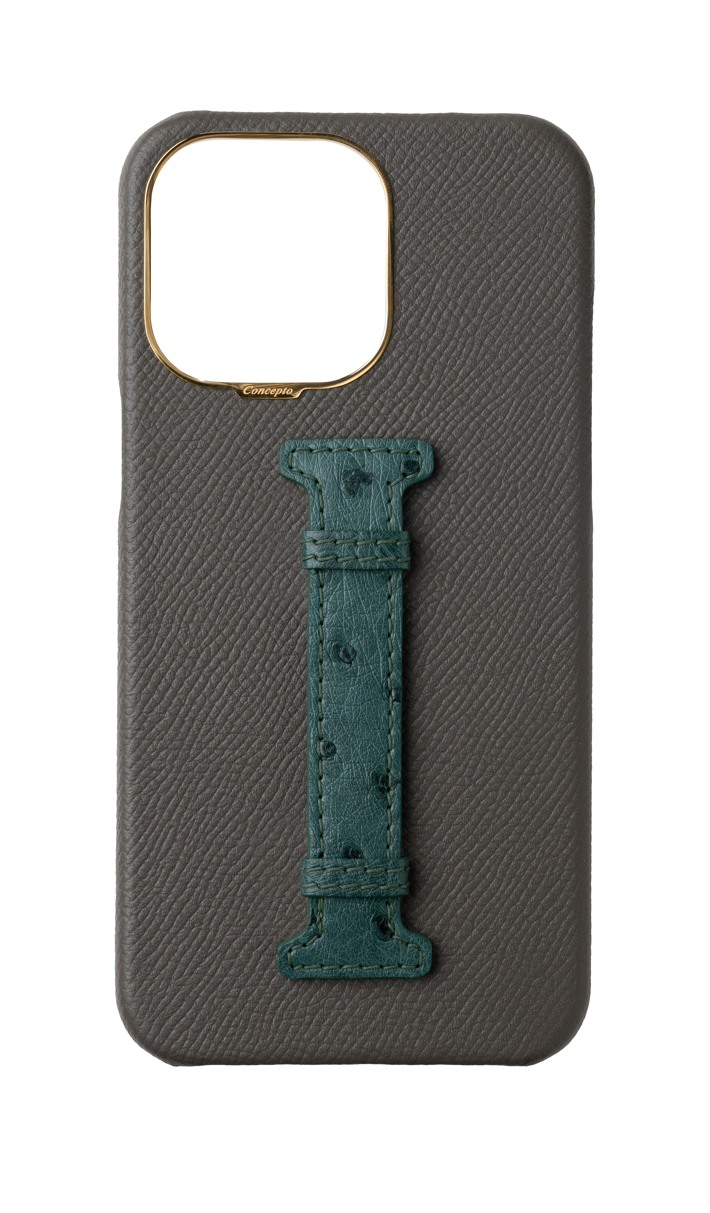 Grey / Green Exotic Ostrich Middle Strap Case