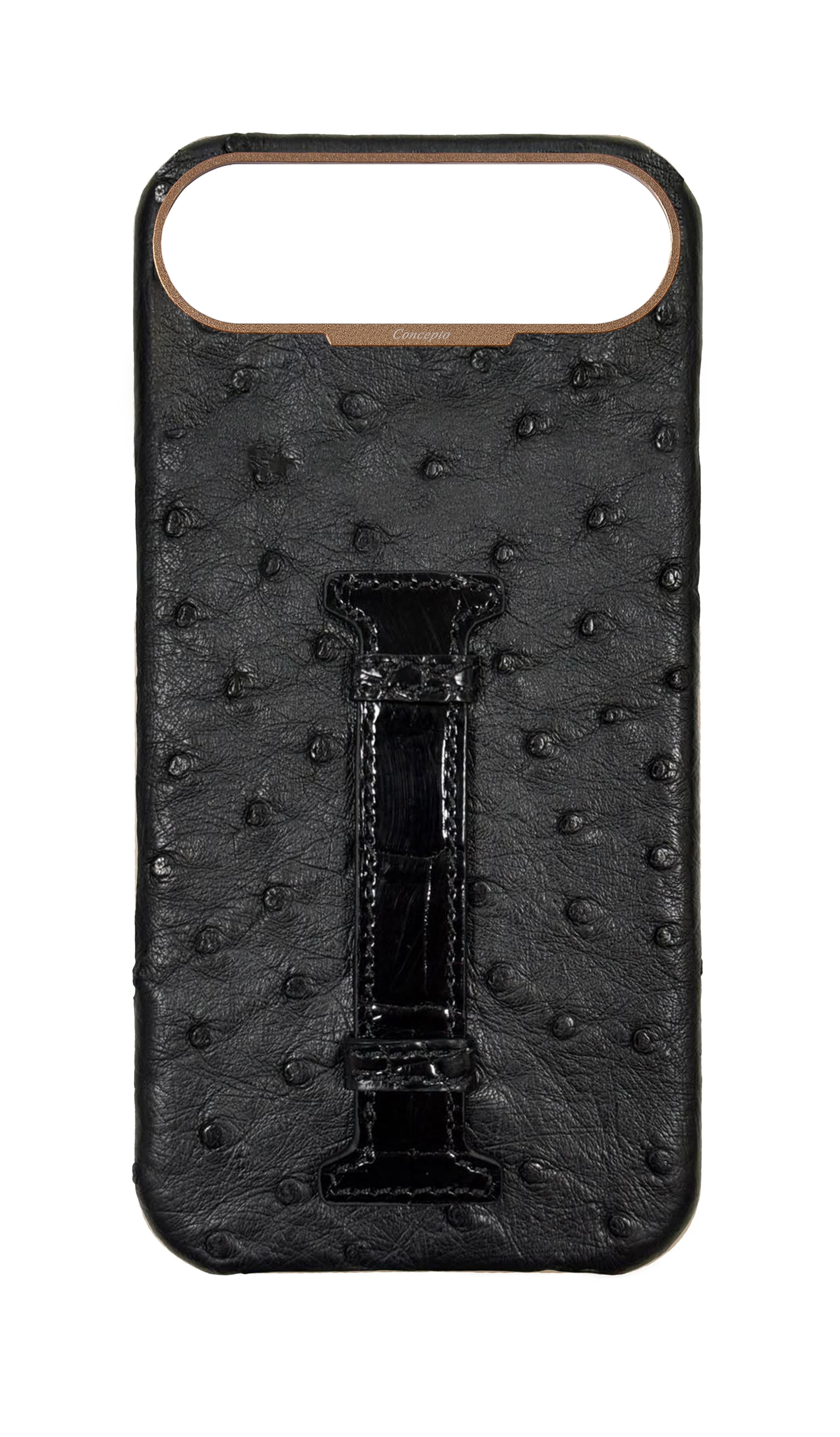 Black Exotic Ostrich & Crocodile Middle Strap Case