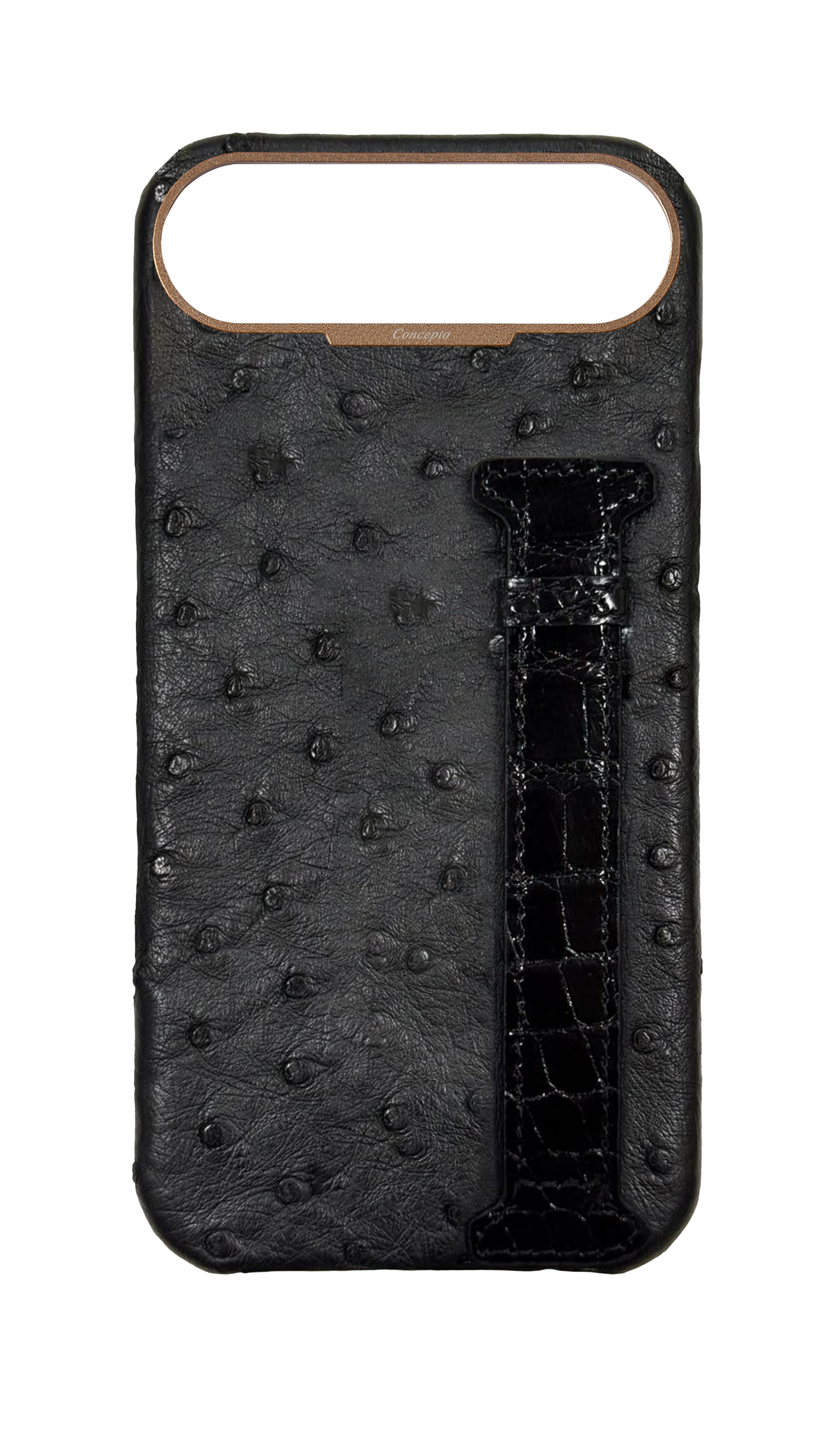 Black Exotic Ostrich & Crocodile Side Strap Case