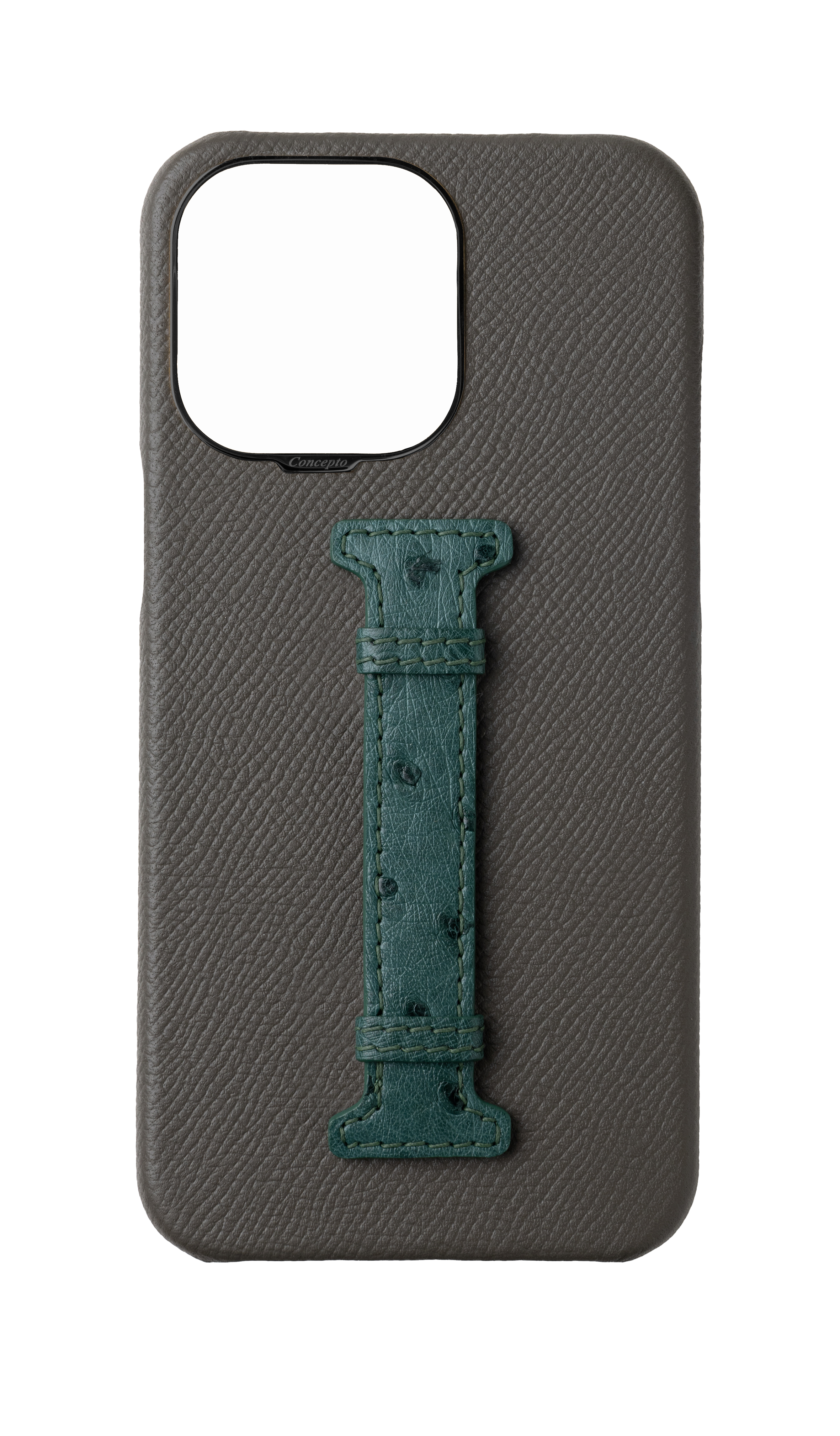 Grey / Green Exotic Ostrich Middle Strap Case