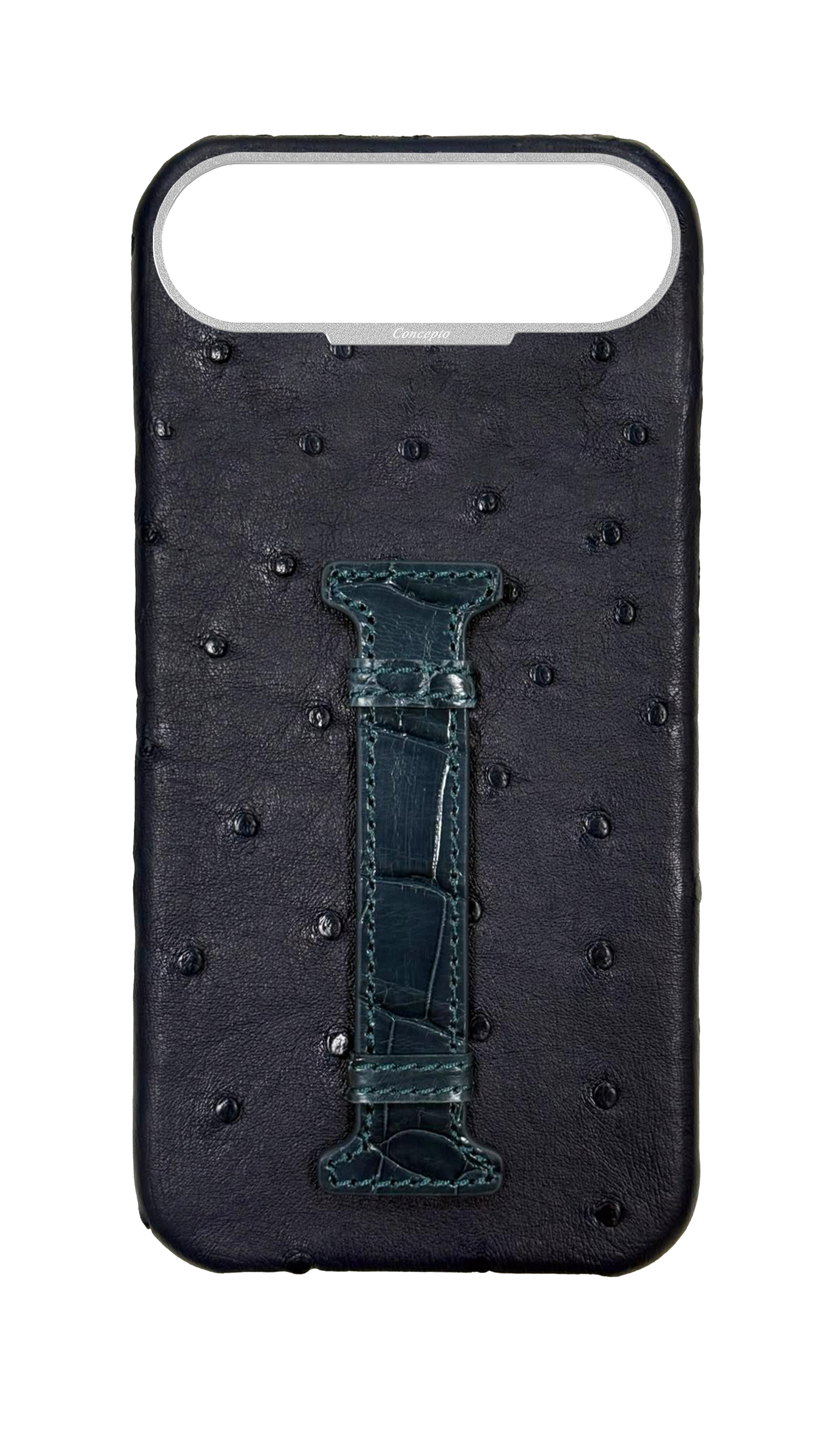 Navy Exotic Ostrich & Crocodile Middle Strap Case
