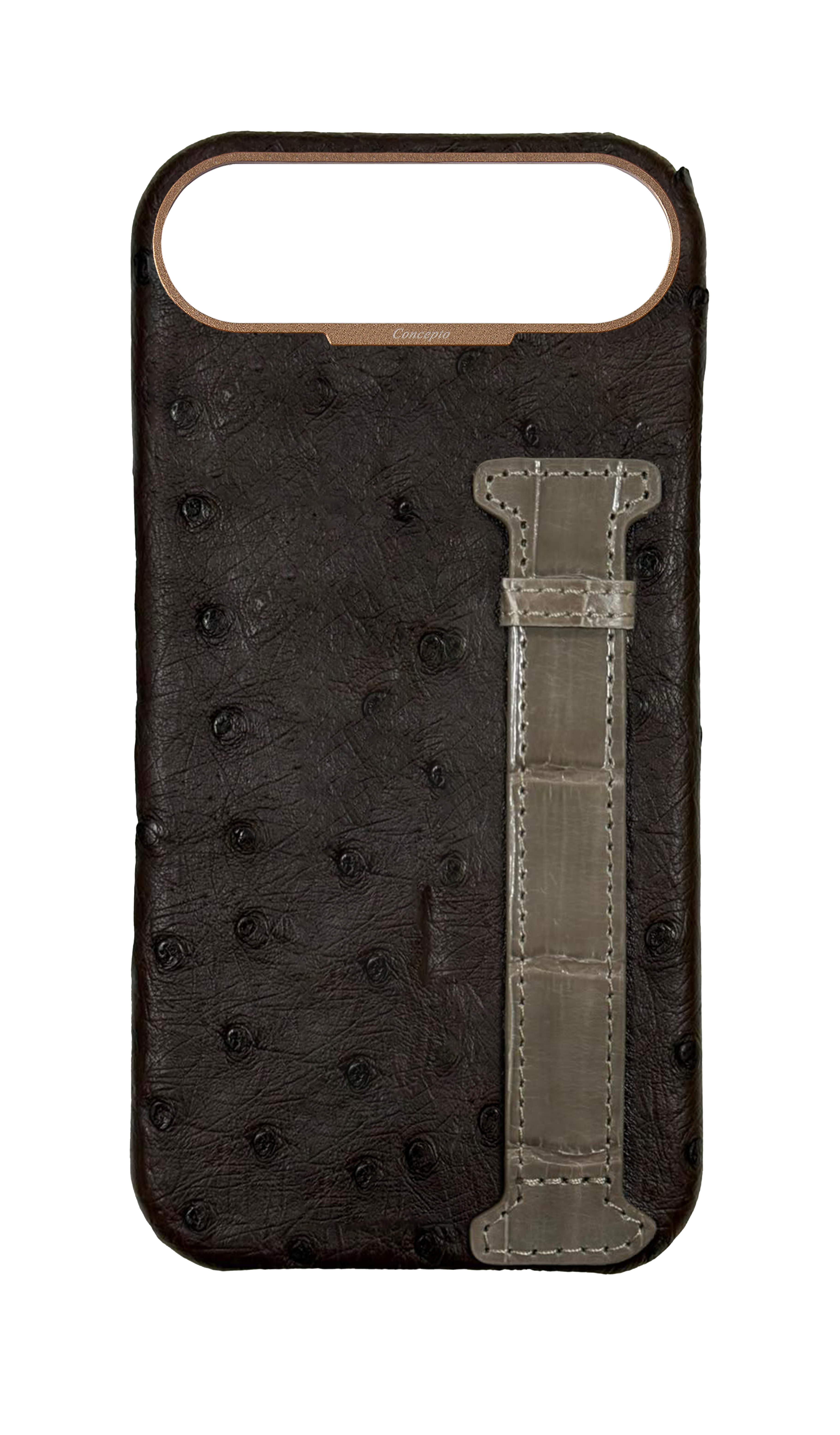 Brown Exotic Ostrich & Crocodile Side Strap Case