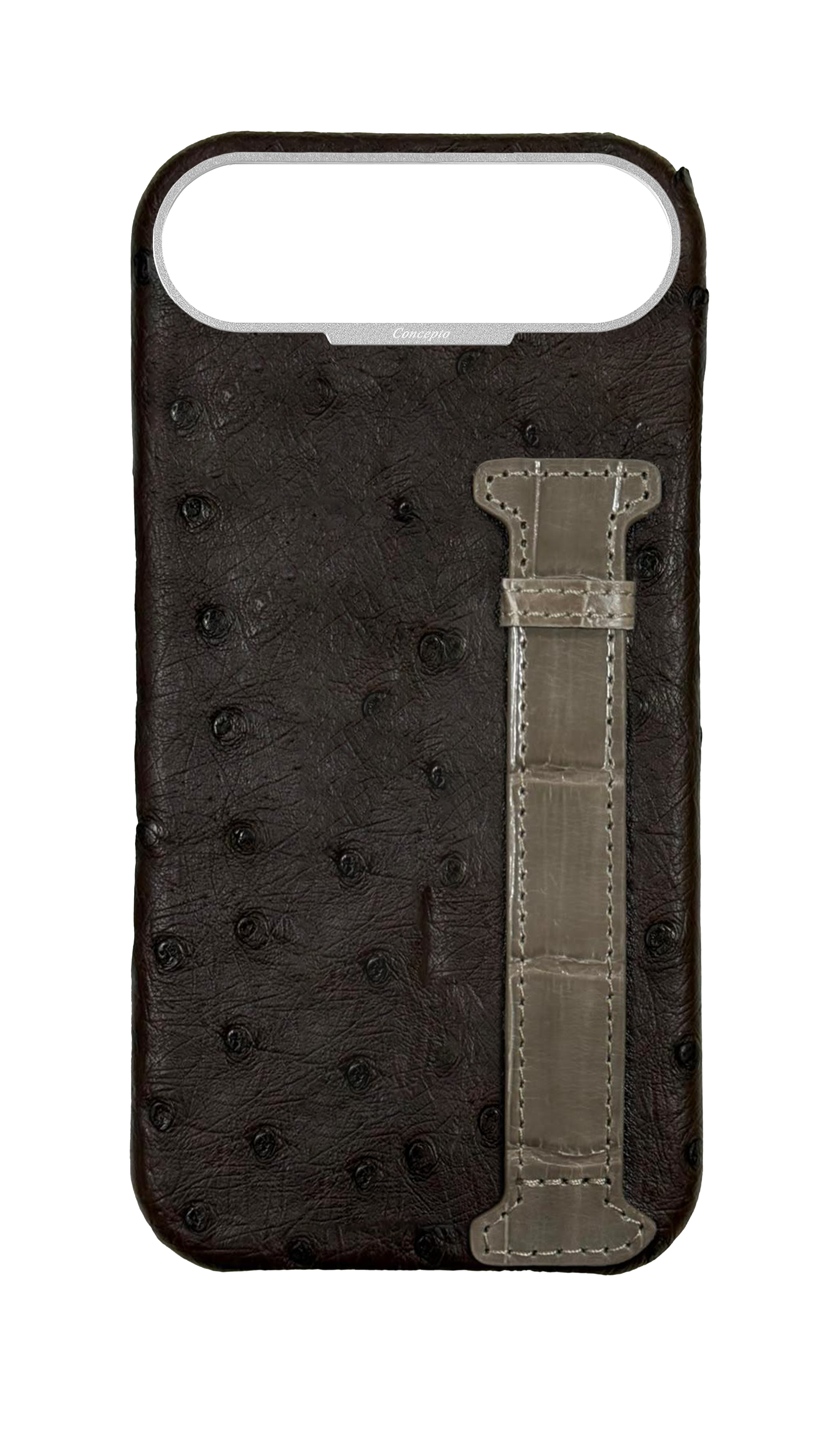 Brown Exotic Ostrich & Crocodile Side Strap Case