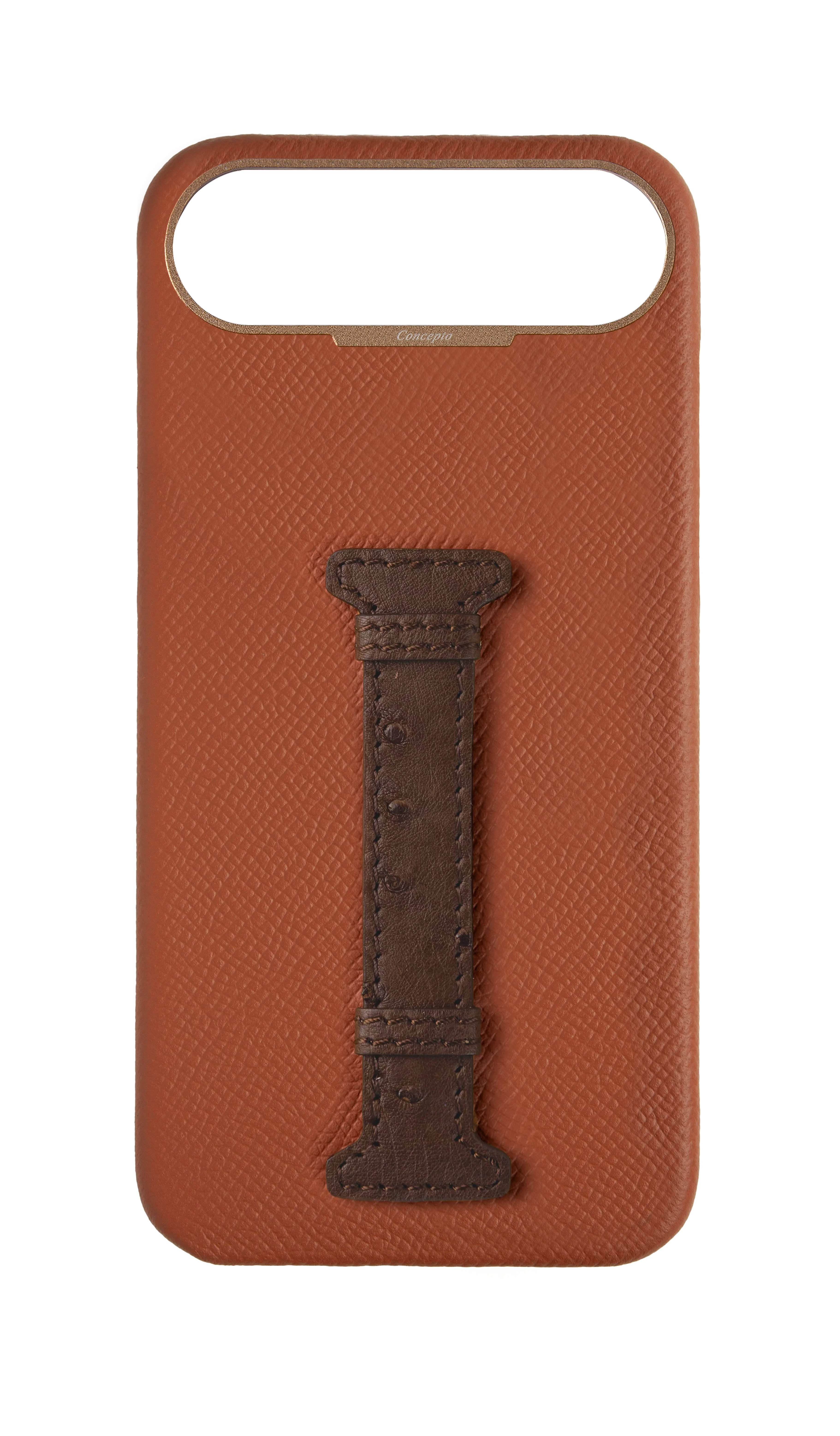 Tan / Brown Exotic Ostrich Middle Strap Case