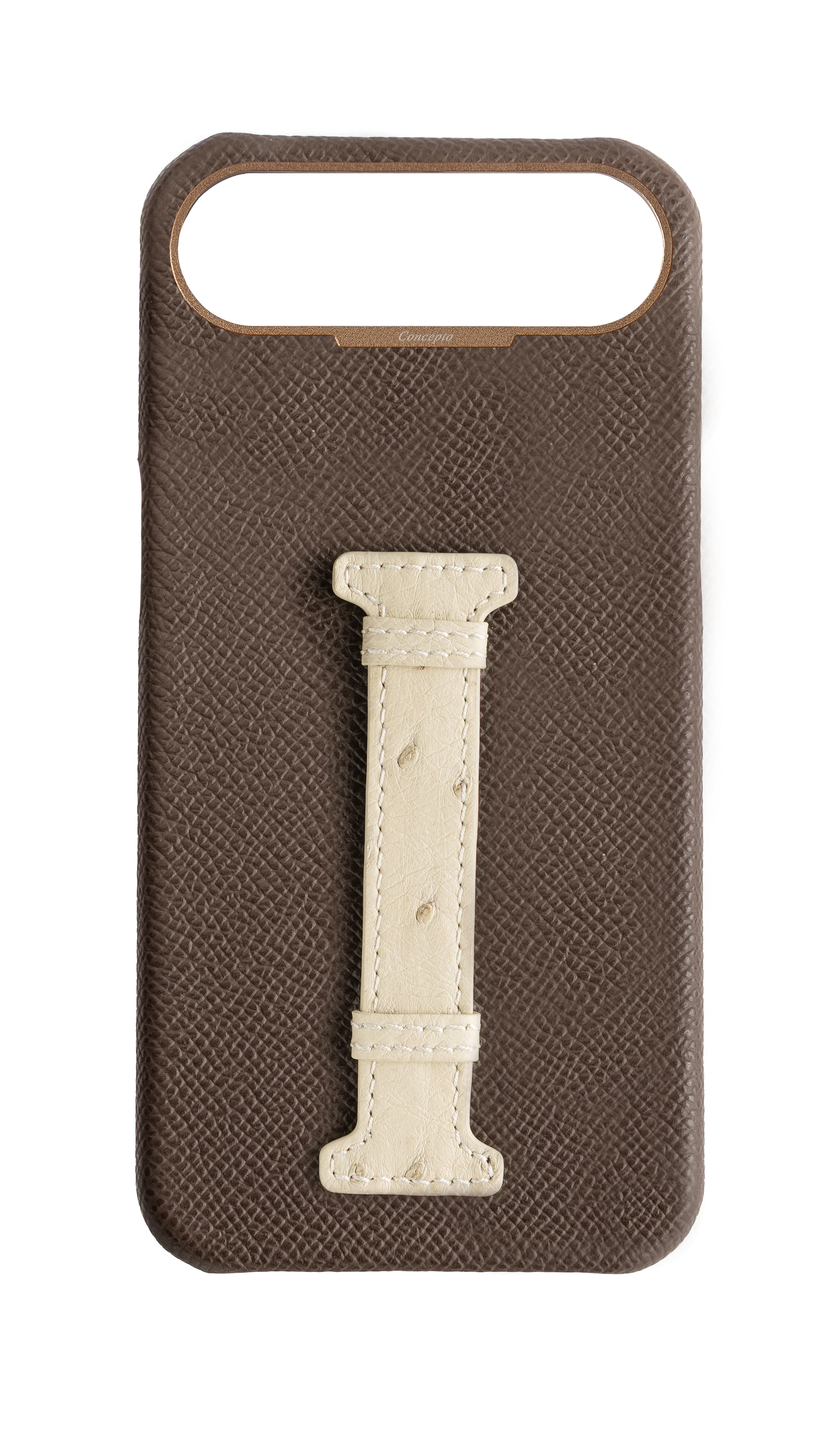 Brown / Cream Exotic Ostrich Middle Strap Case