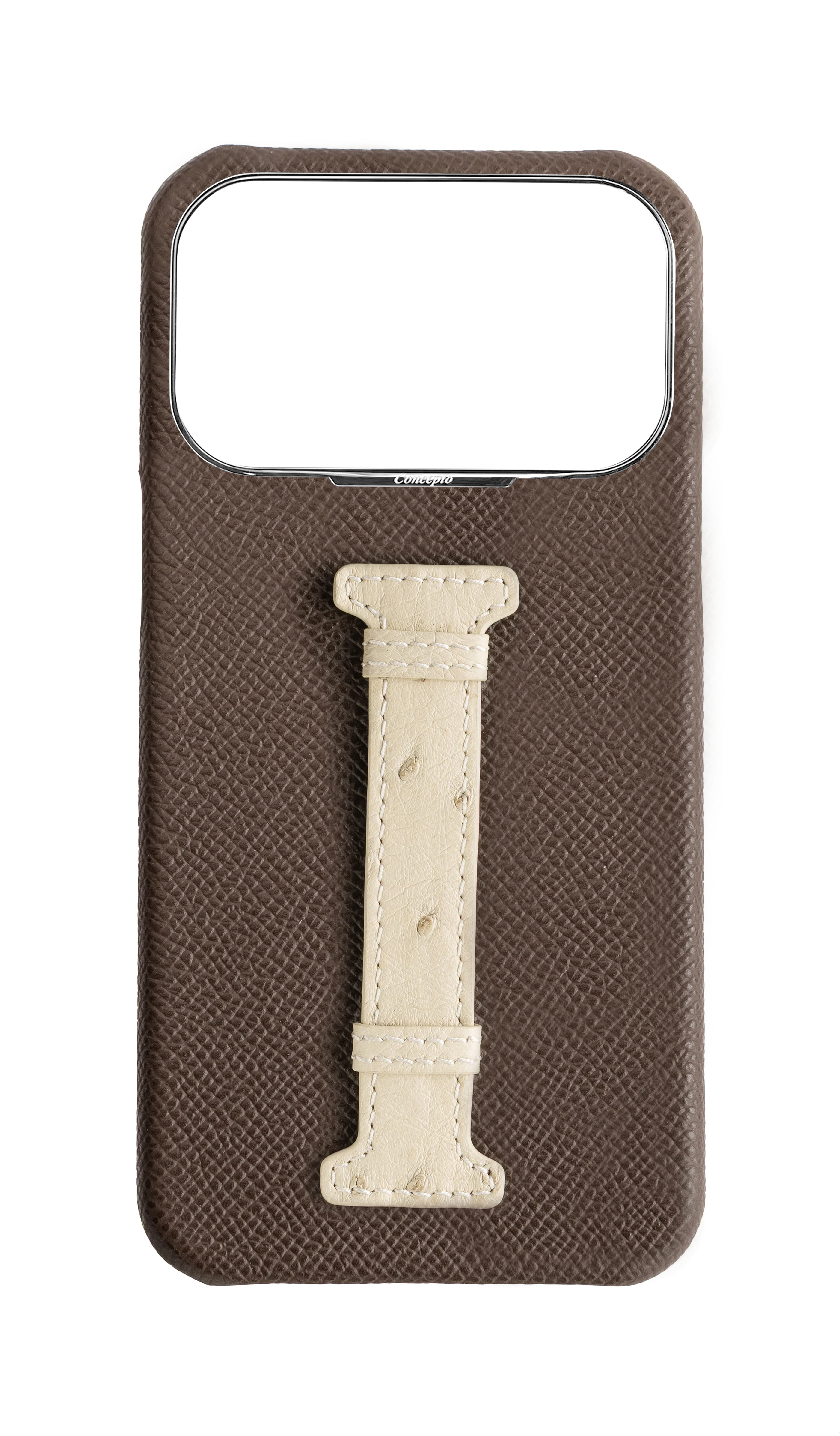 Brown / Cream Exotic Ostrich Middle Strap Case