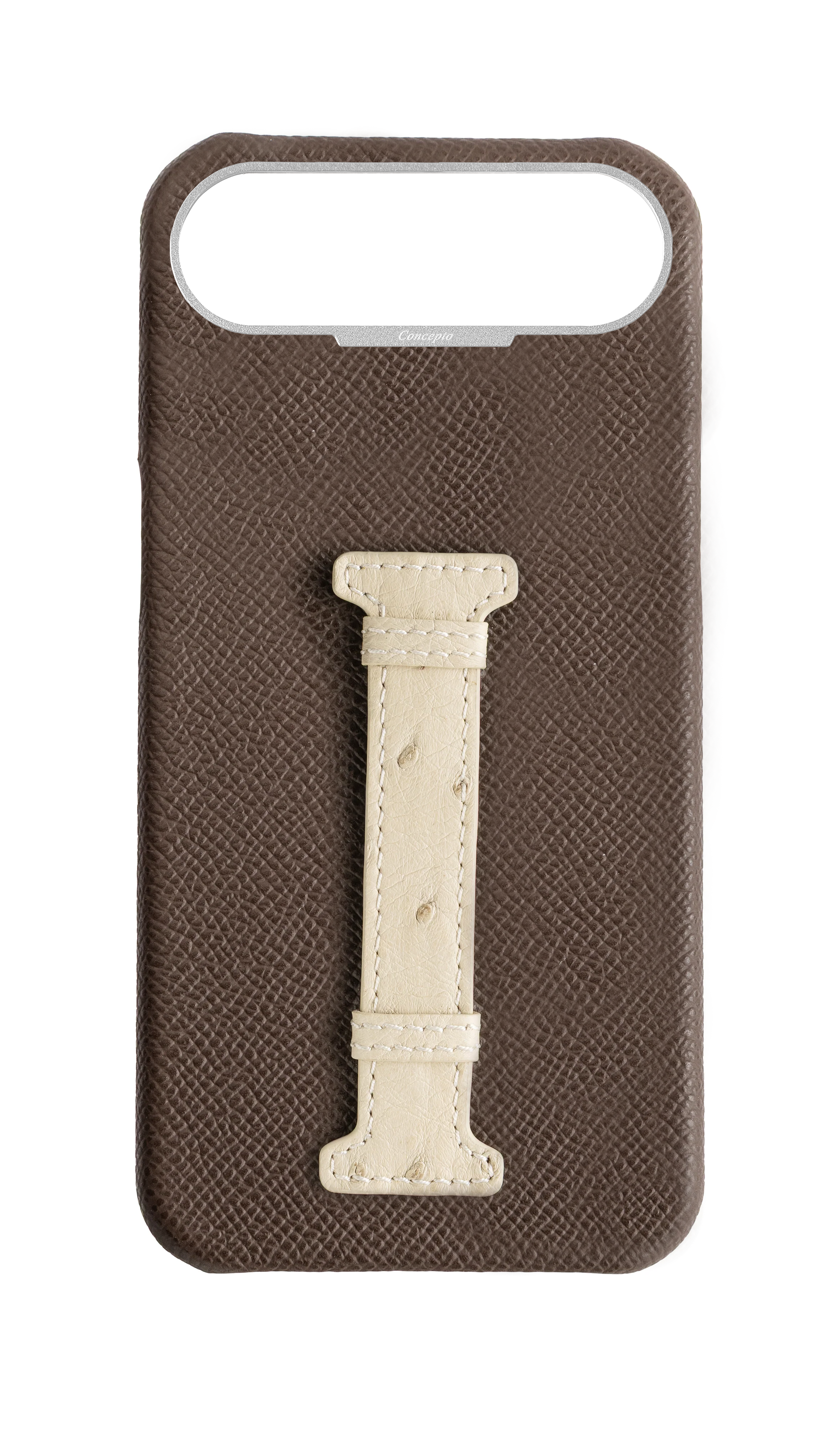 Brown / Cream Exotic Ostrich Middle Strap Case
