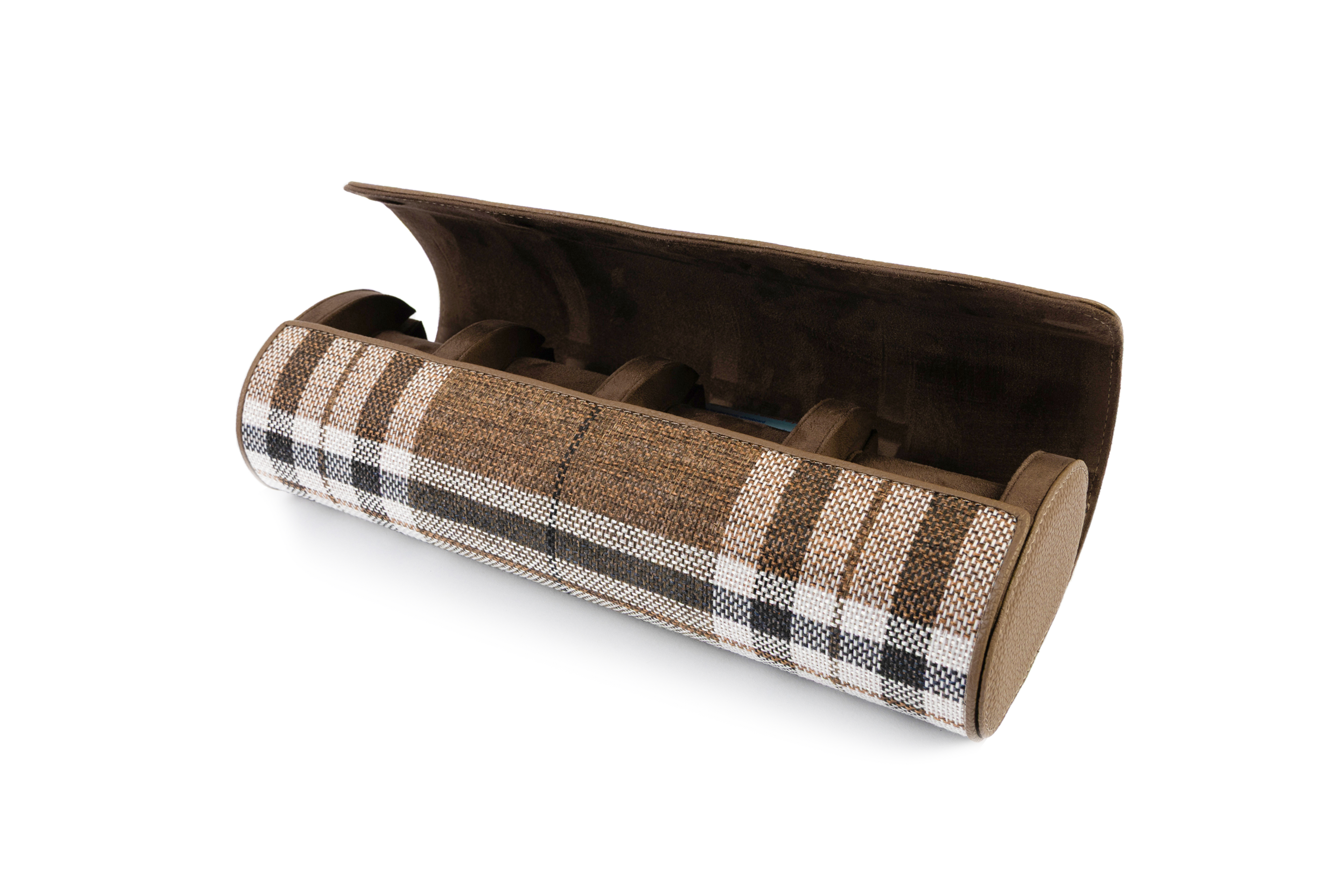 Brown Plaid Watch Roll