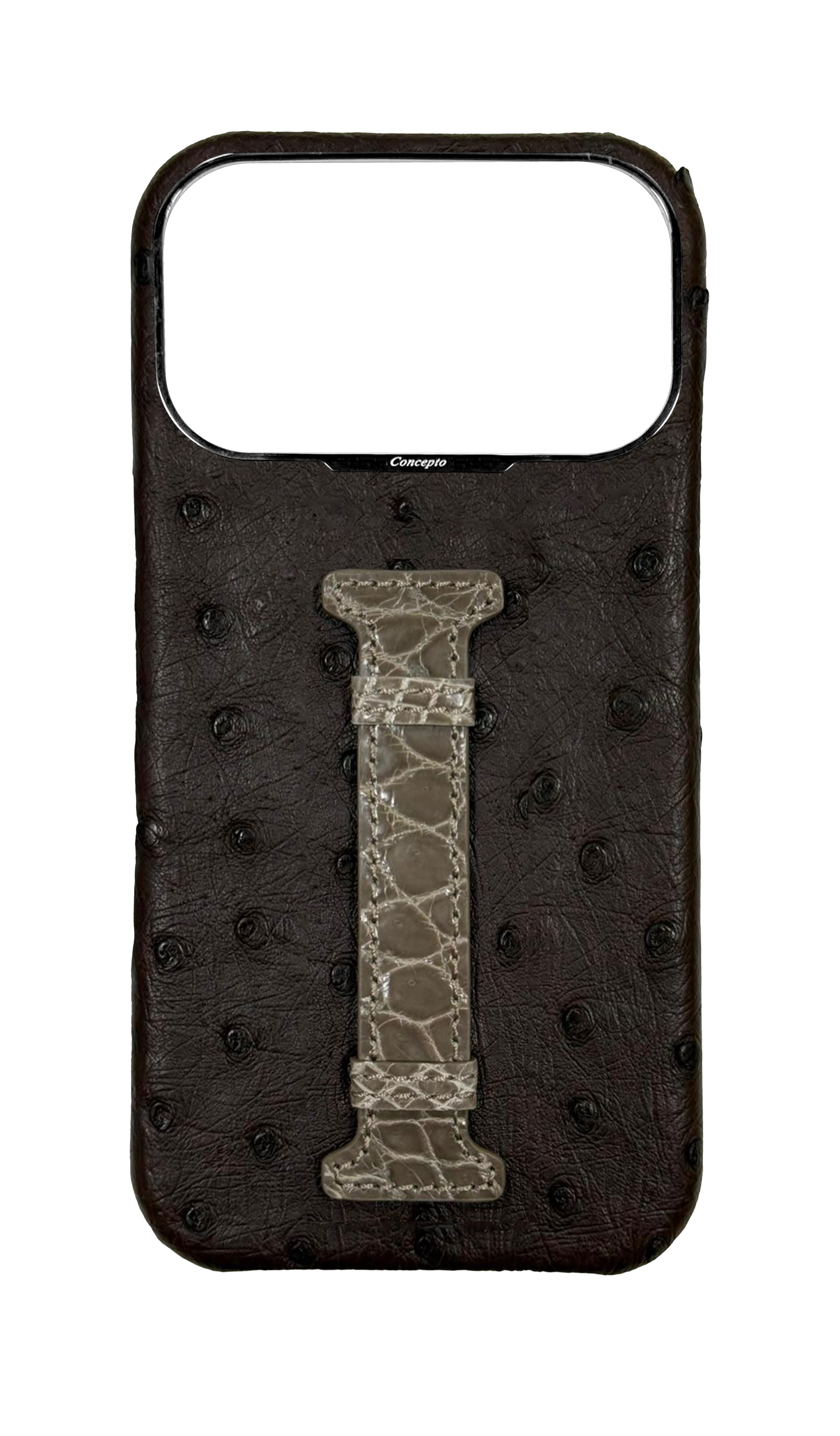 Brown Exotic Ostrich & Crocodile Middle Strap Case