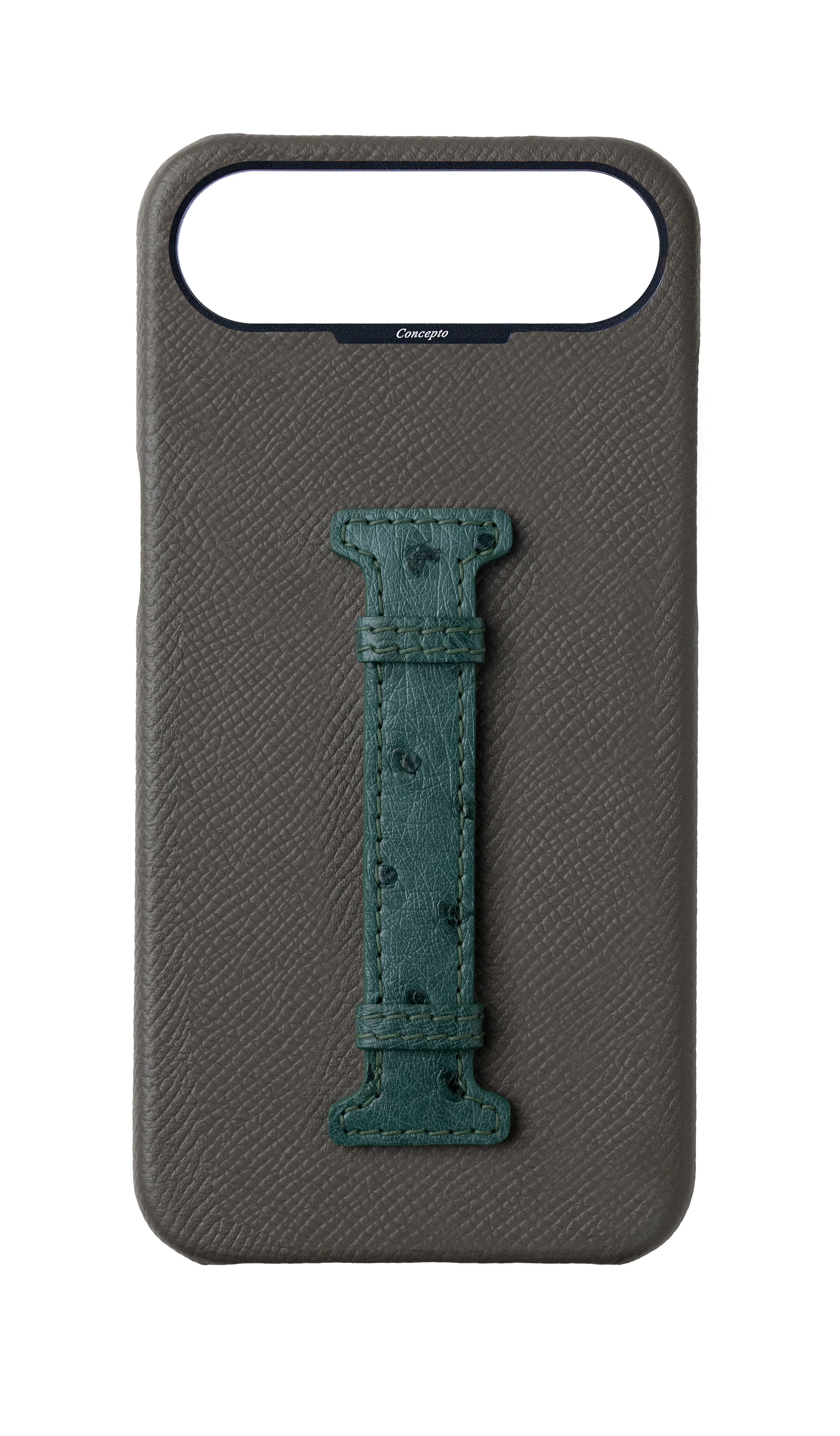 Grey / Green Exotic Ostrich Middle Strap Case