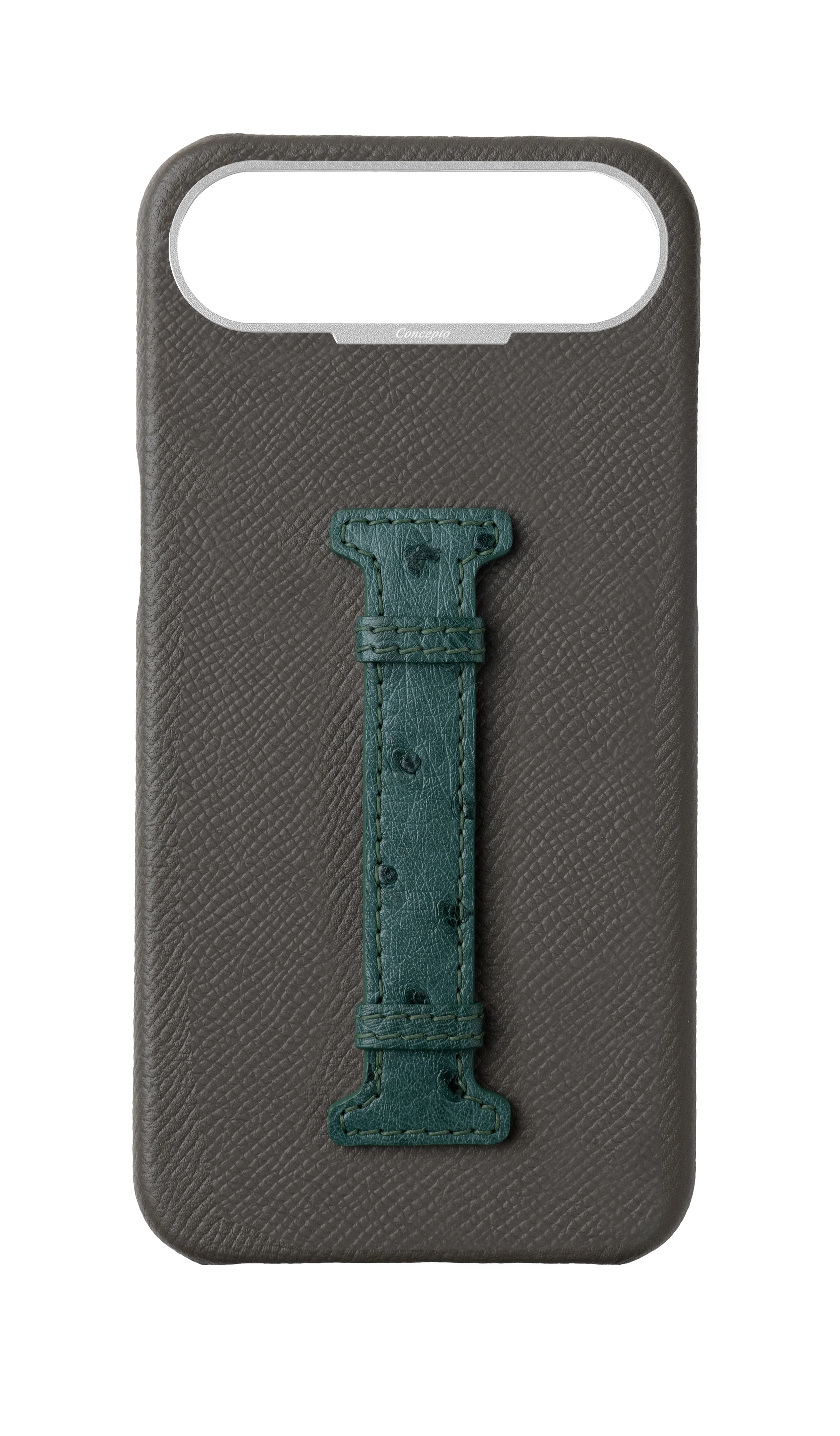 Grey / Green Exotic Ostrich Middle Strap Case
