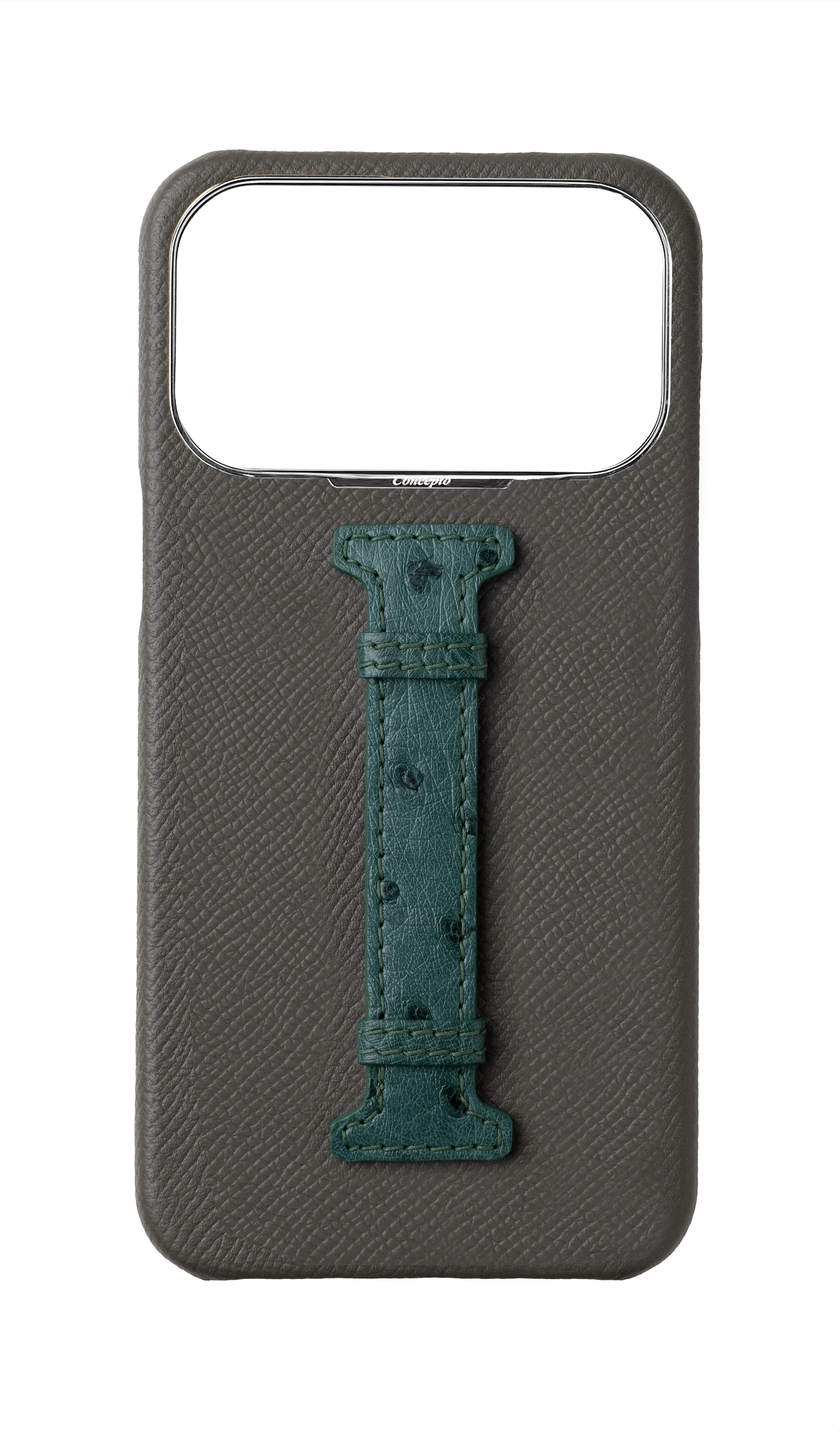 Grey / Green Exotic Ostrich Middle Strap Case