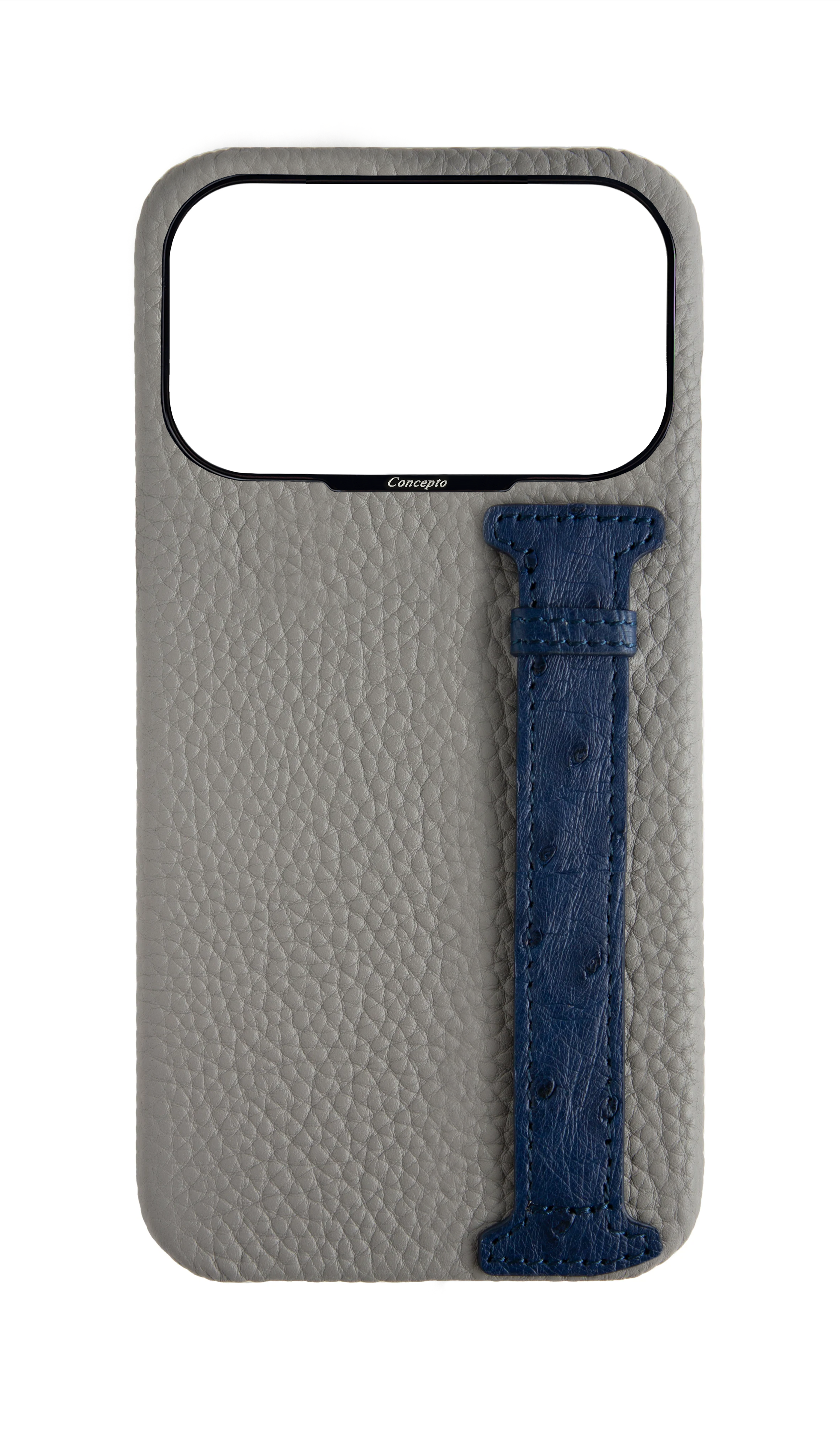 Grey / Navy Exotic Ostrich Side Strap Case