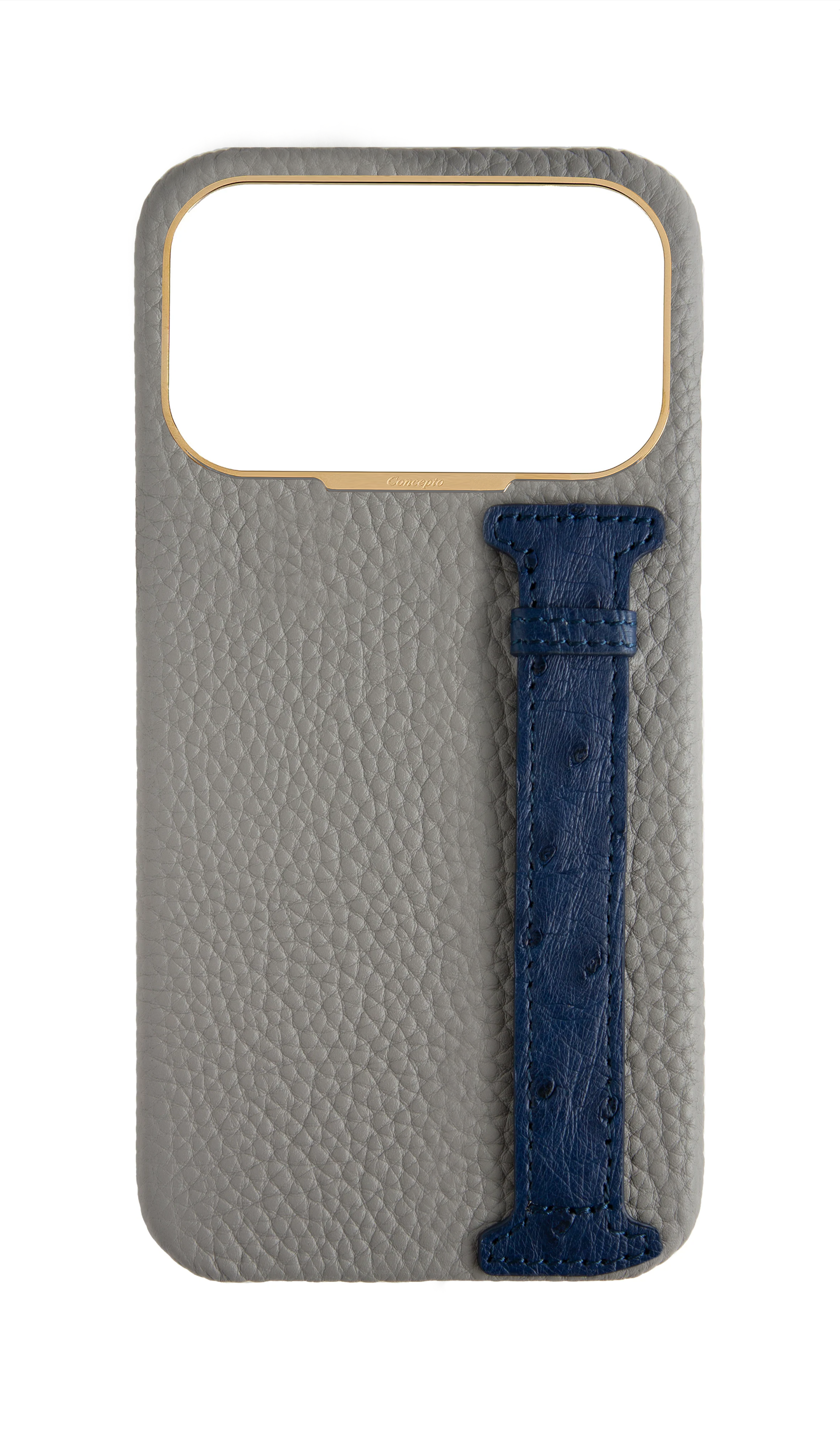Grey / Navy Exotic Ostrich Side Strap Case
