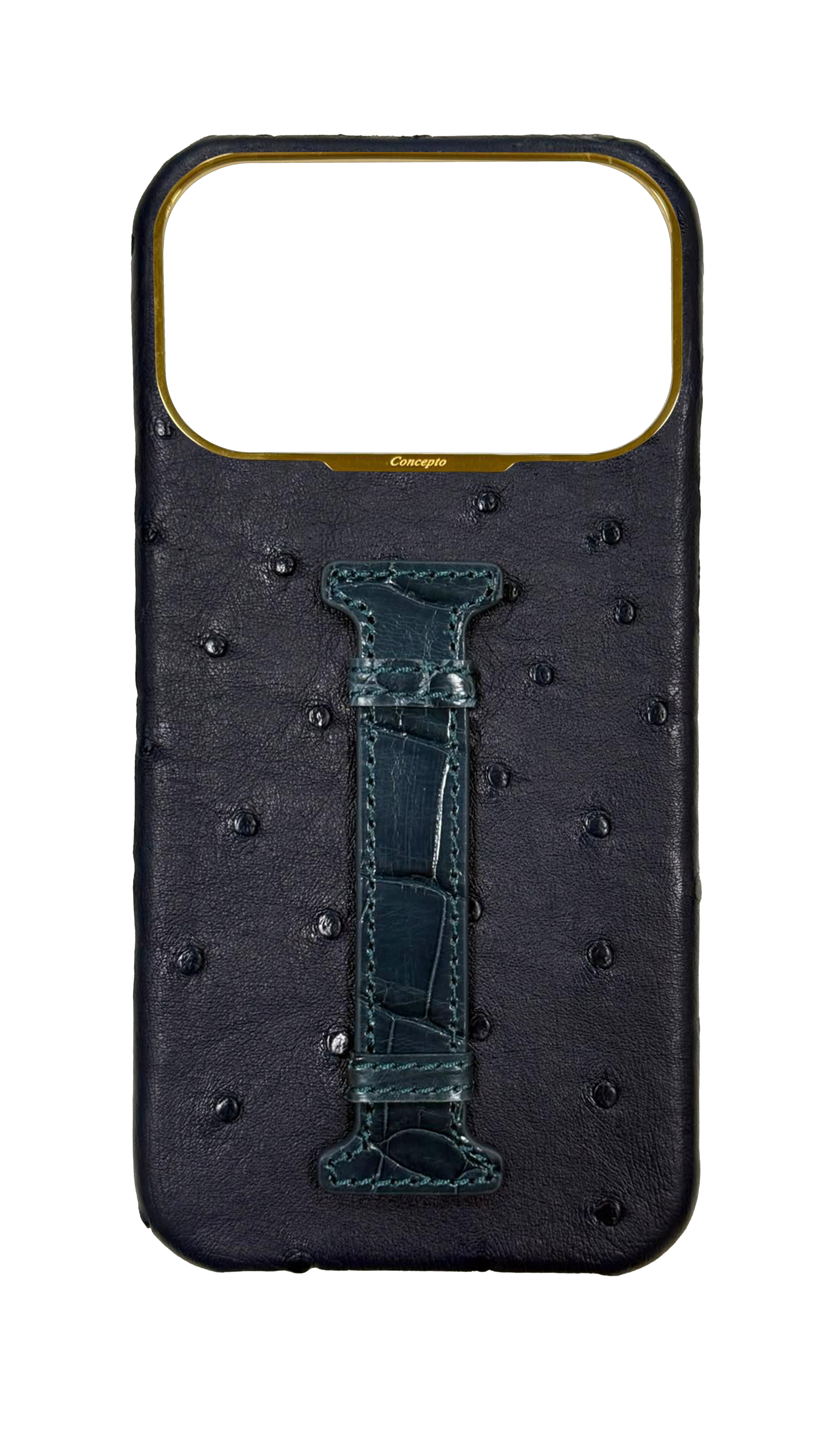 Navy Exotic Ostrich & Crocodile Middle Strap Case