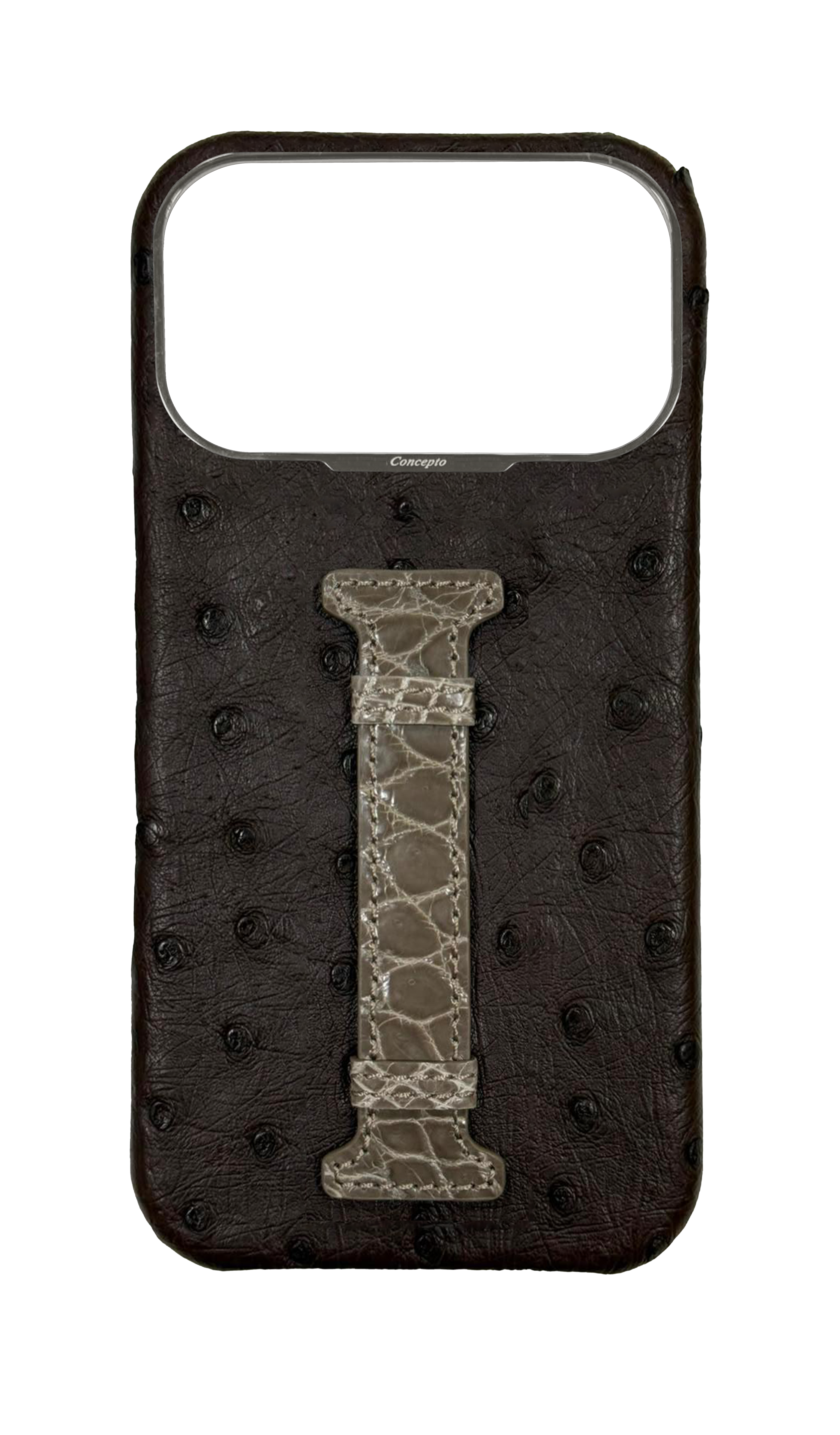Brown Exotic Ostrich & Crocodile Middle Strap Case