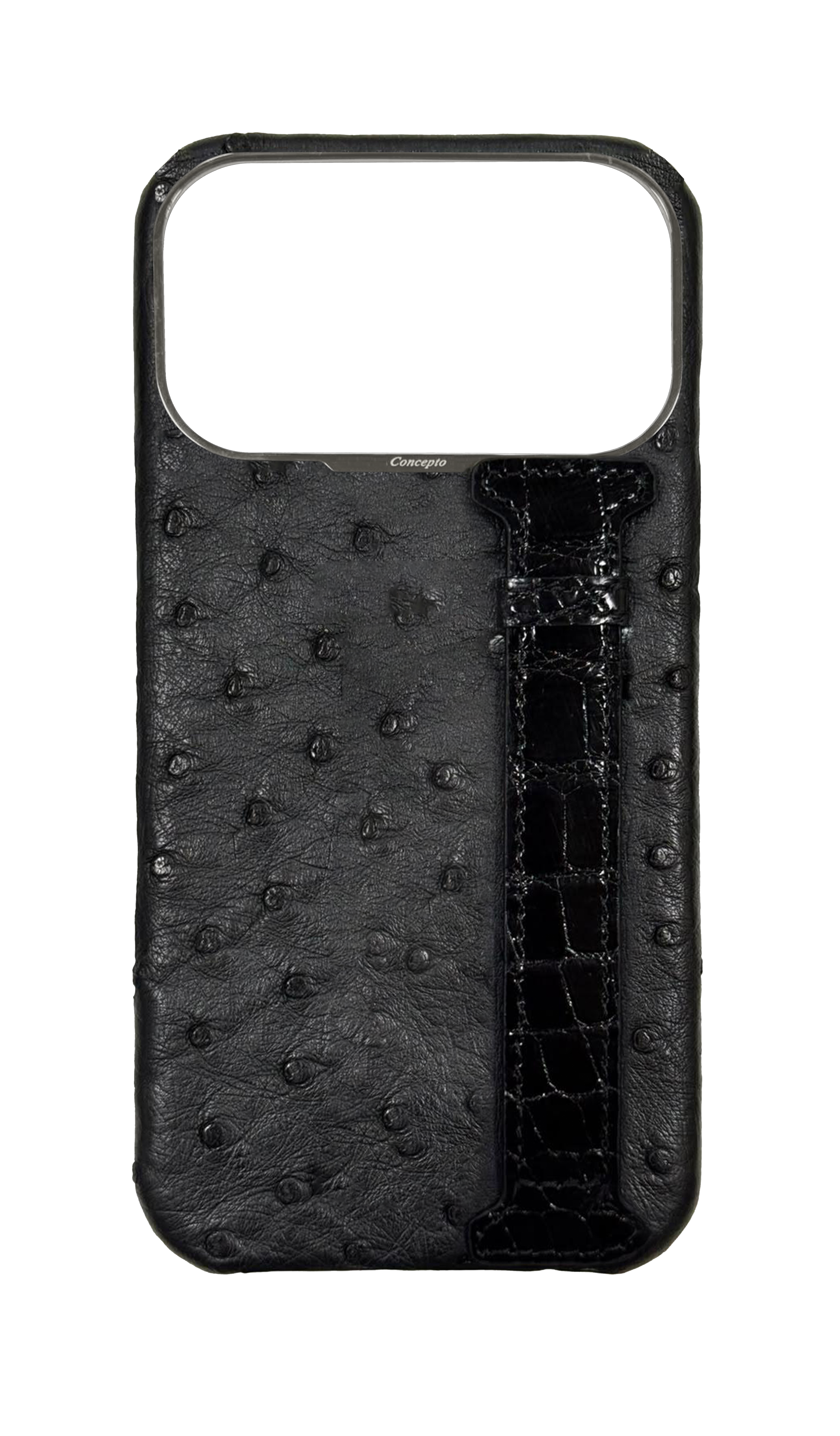 Black Exotic Ostrich & Crocodile Side Strap Case