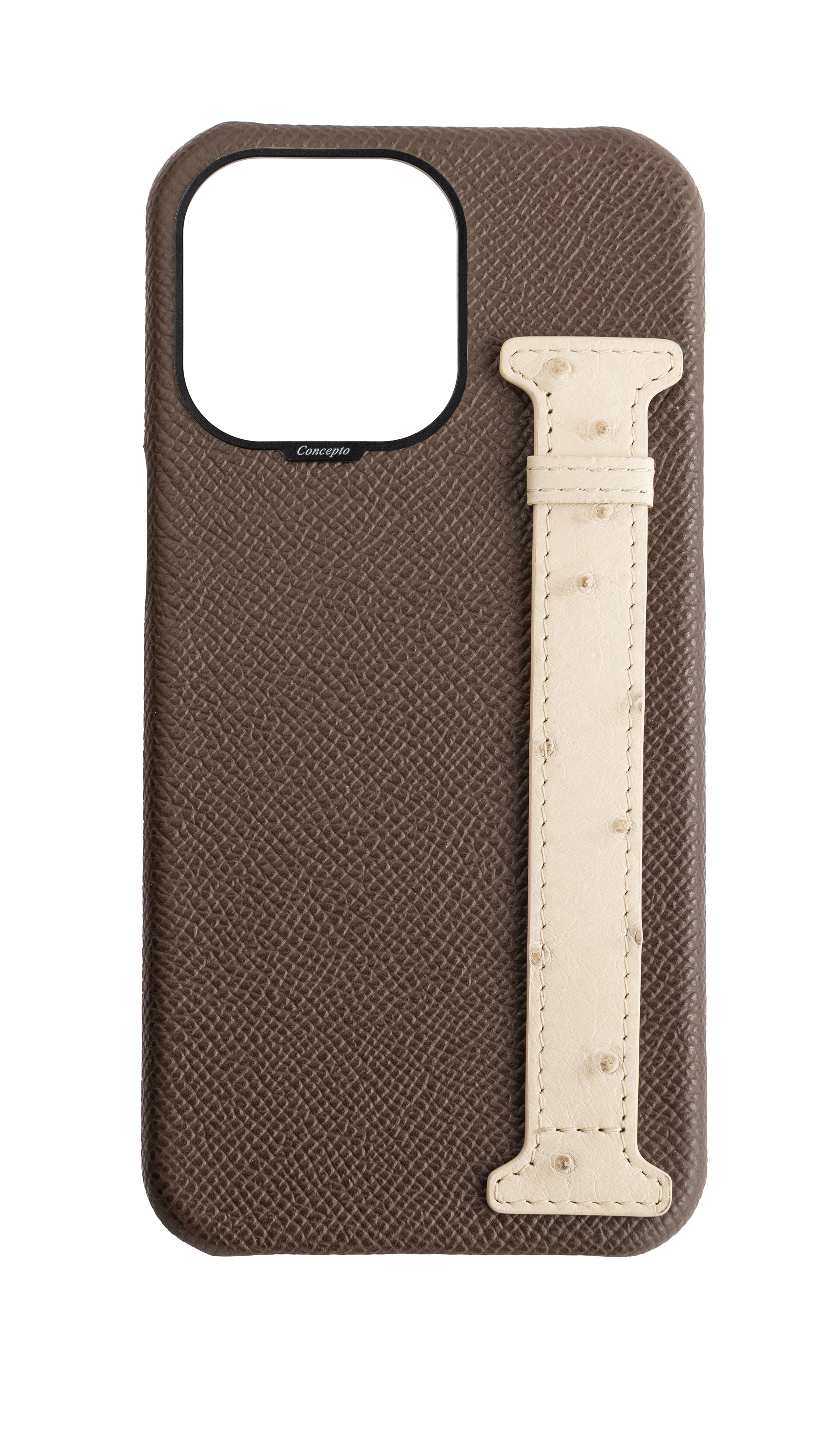 Brown / Cream Exotic Ostrich Side Strap Case