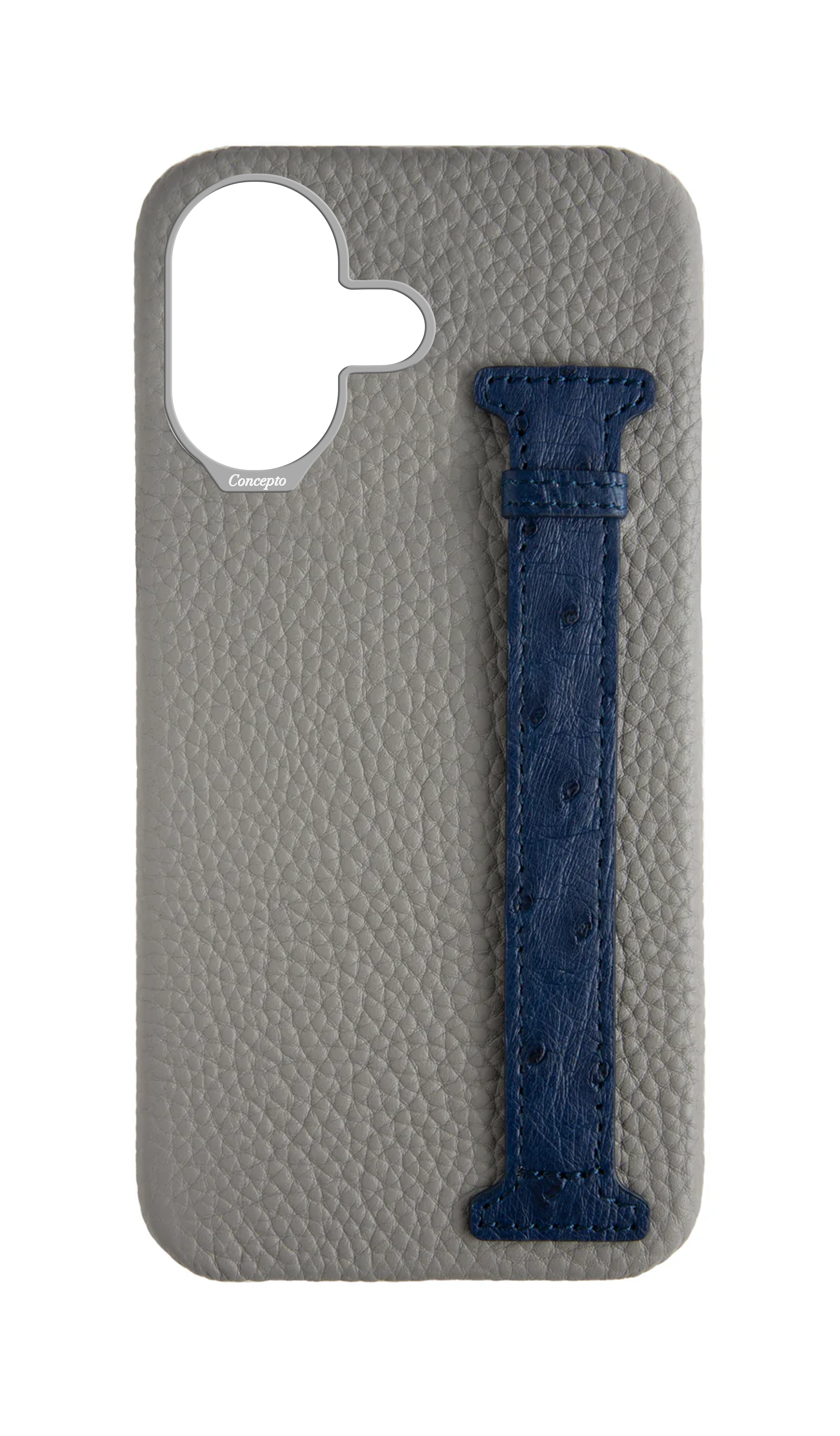 Grey / Navy Exotic Ostrich Side Strap Case