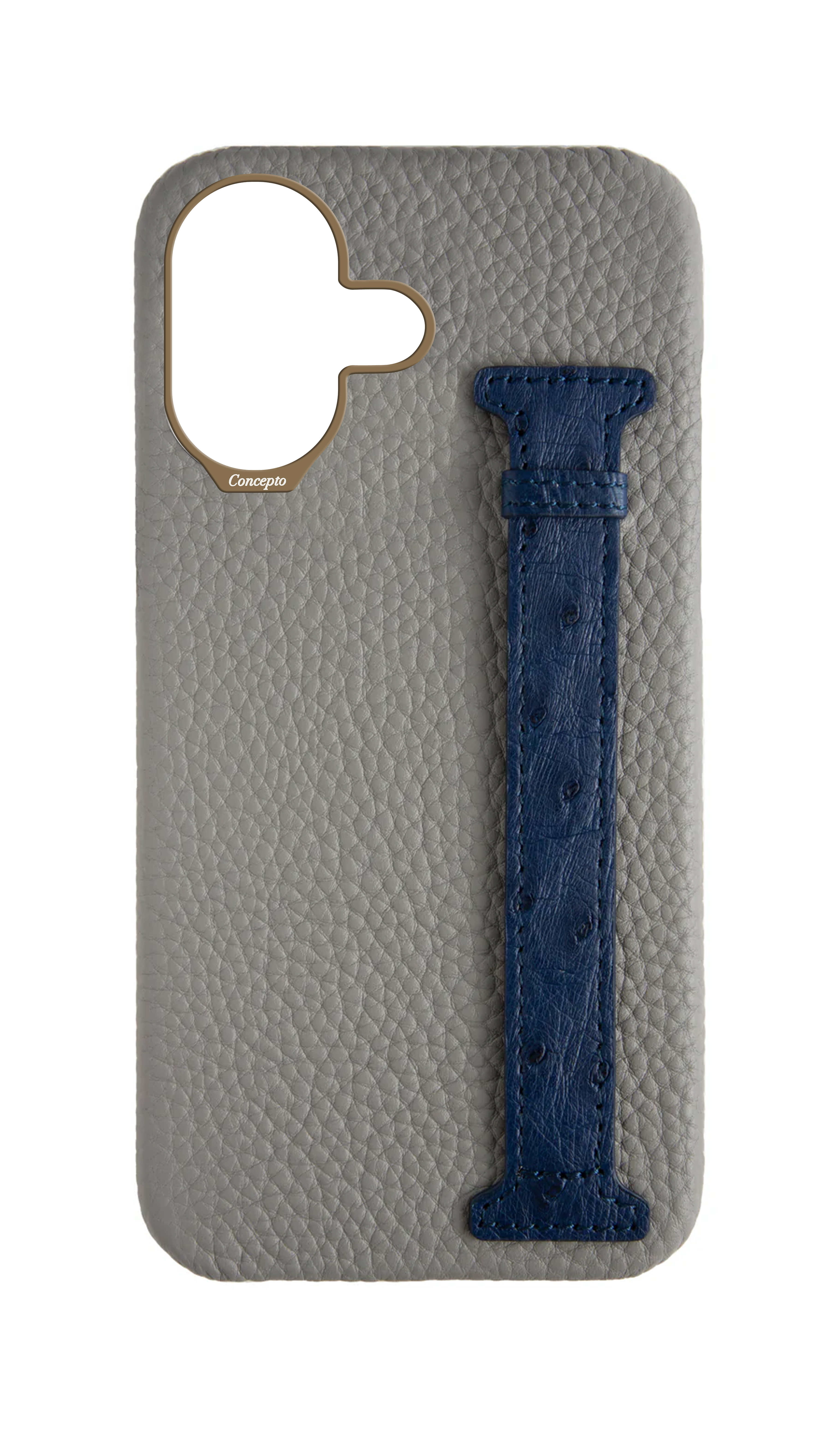 Grey / Navy Exotic Ostrich Side Strap Case