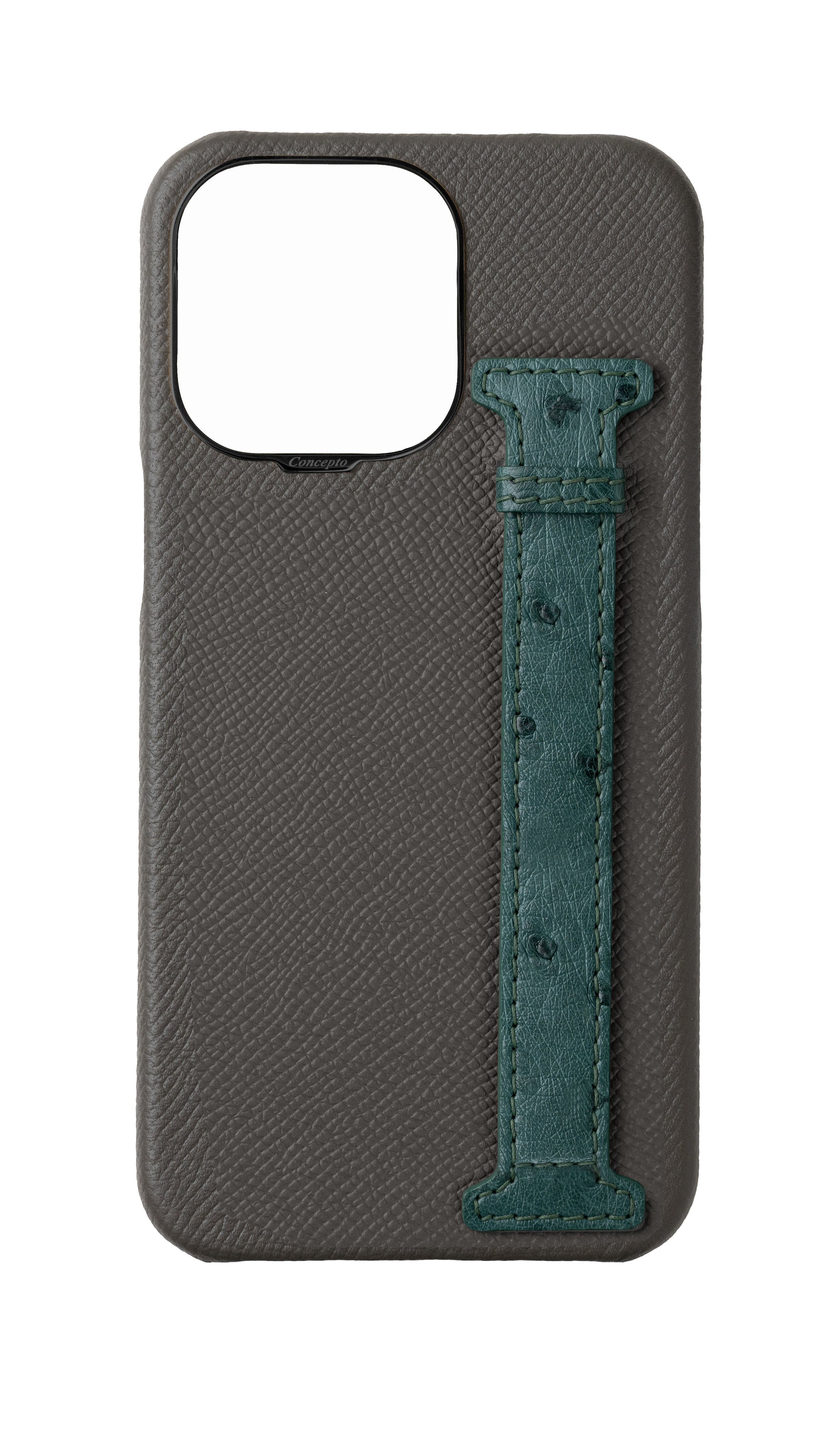 Grey / Green Exotic Ostrich Side Strap Case