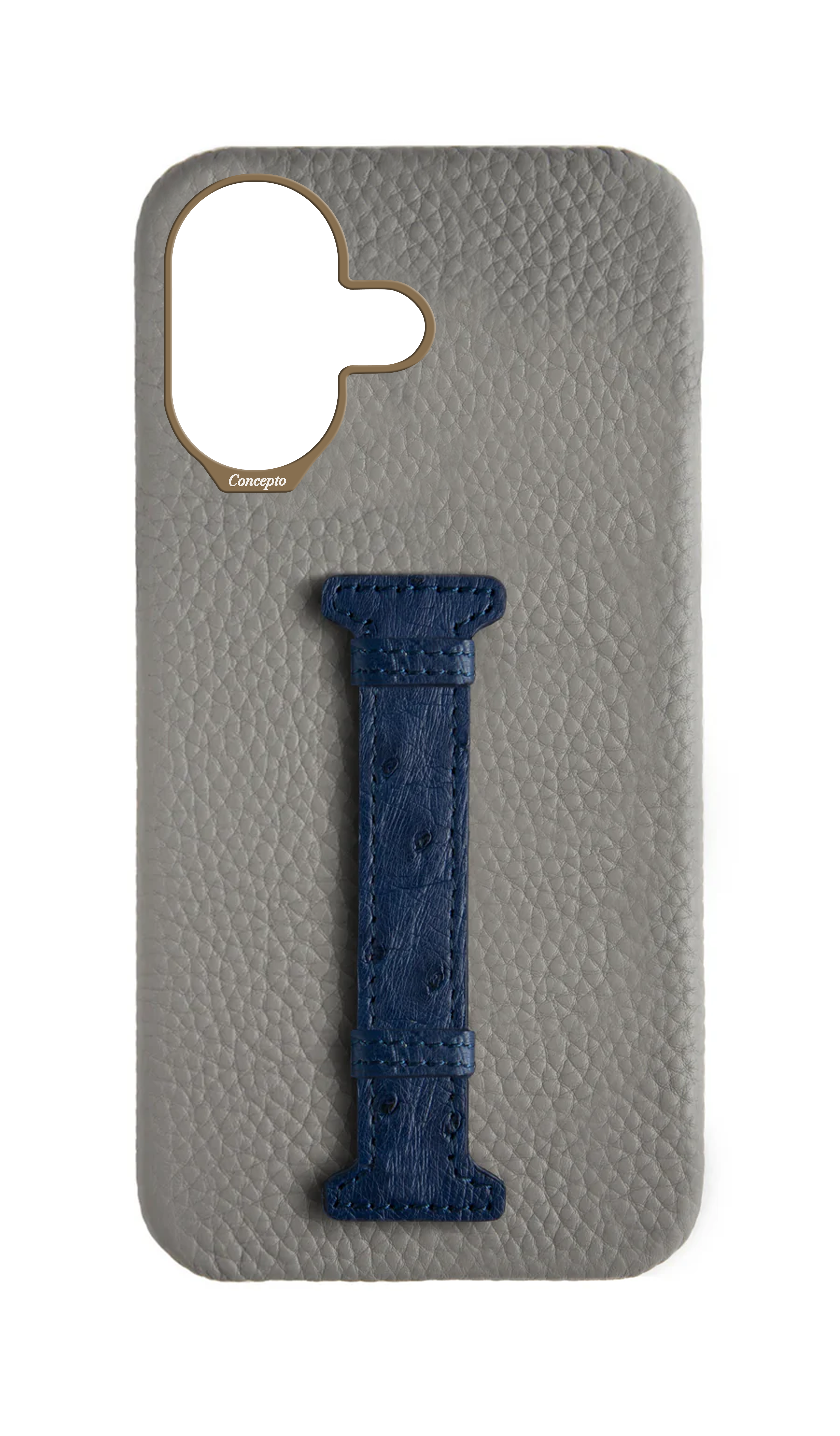 Grey / Navy Exotic Ostrich Middle Strap Case