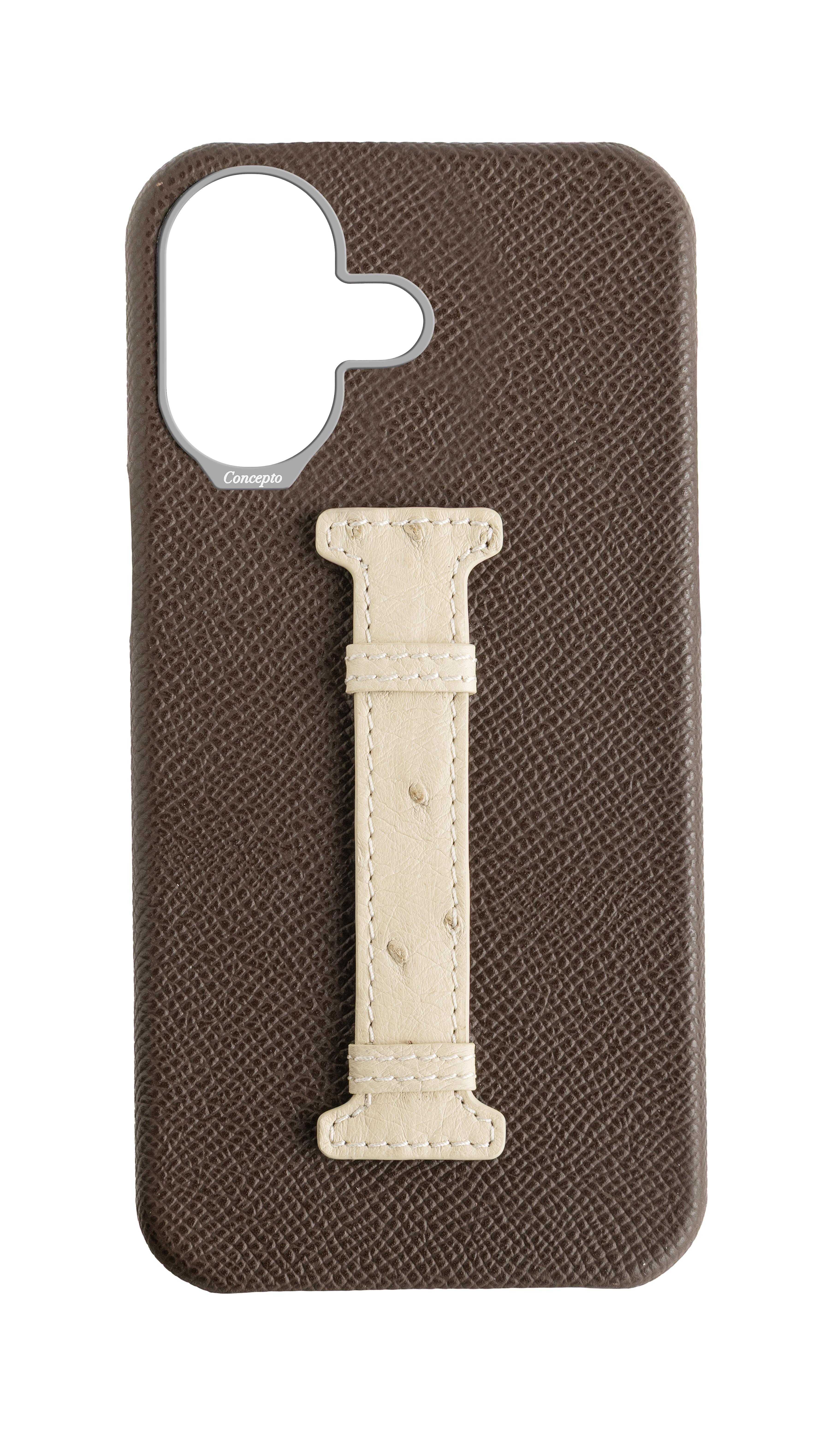 Brown / Cream Exotic Ostrich Middle Strap Case