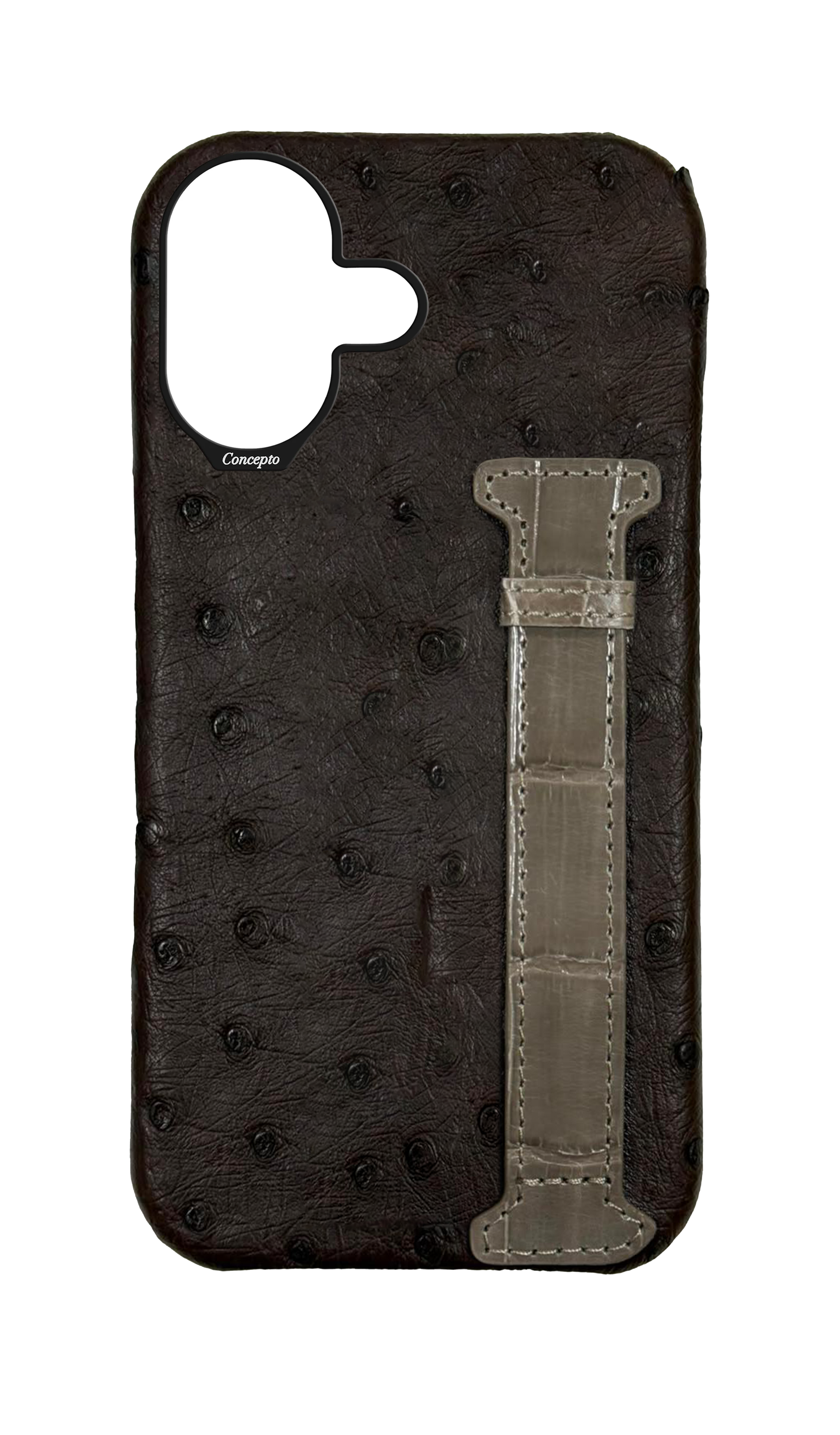 Brown Exotic Ostrich & Crocodile Side Strap Case