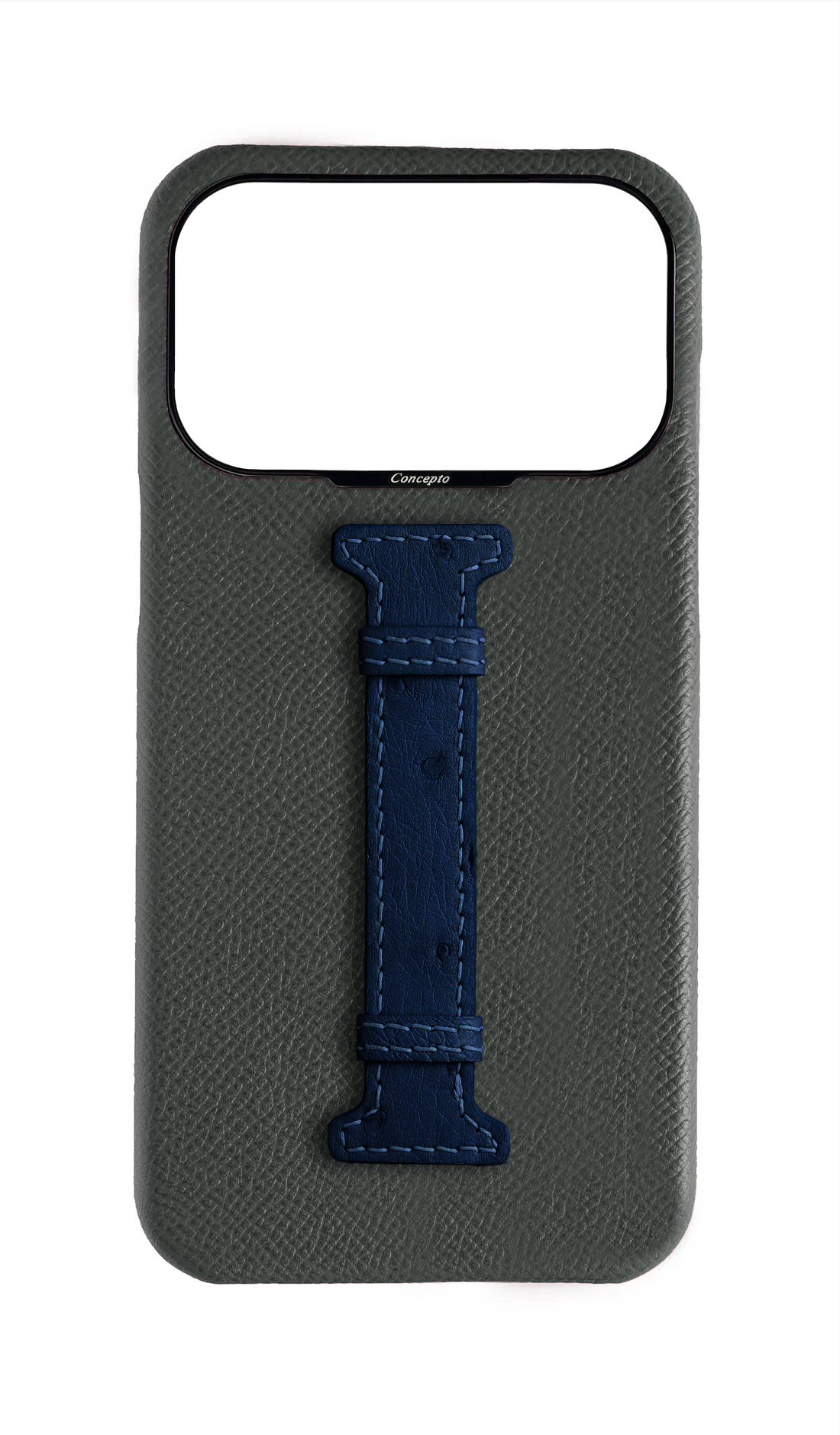 Grey / Navy Exotic Ostrich Middle Strap Case