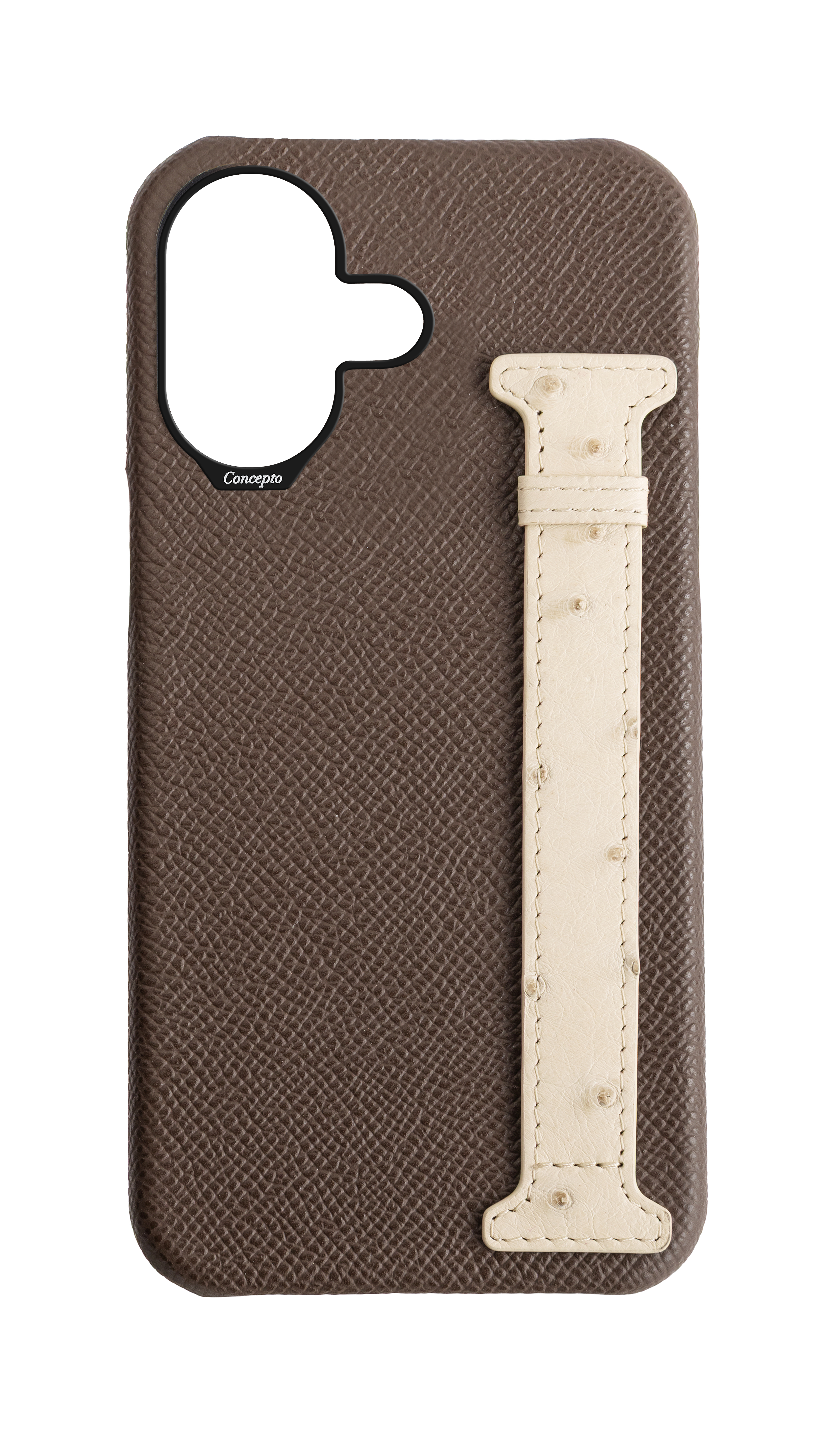 Brown / Cream Exotic Ostrich Side Strap Case