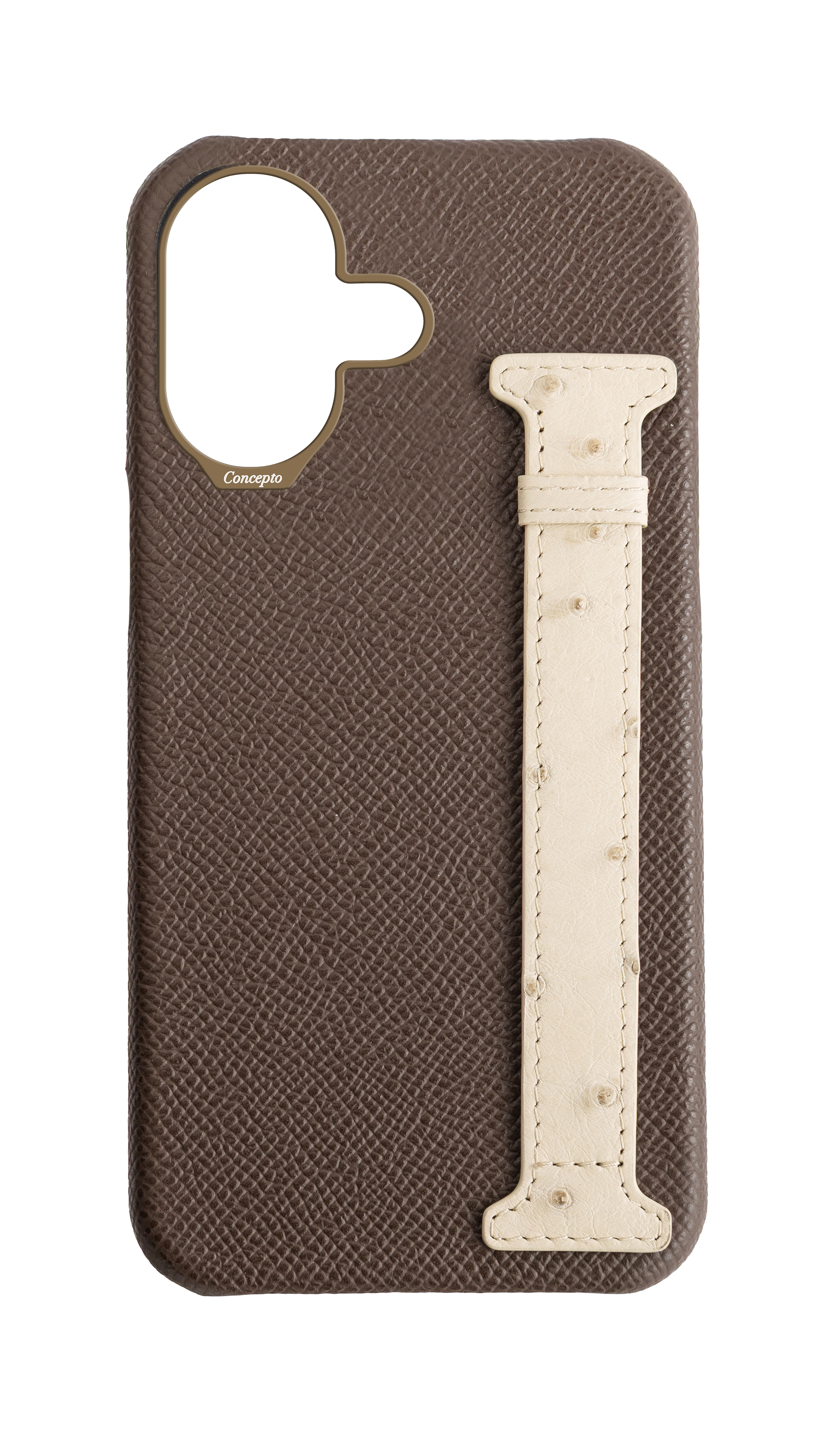 Brown / Cream Exotic Ostrich Side Strap Case