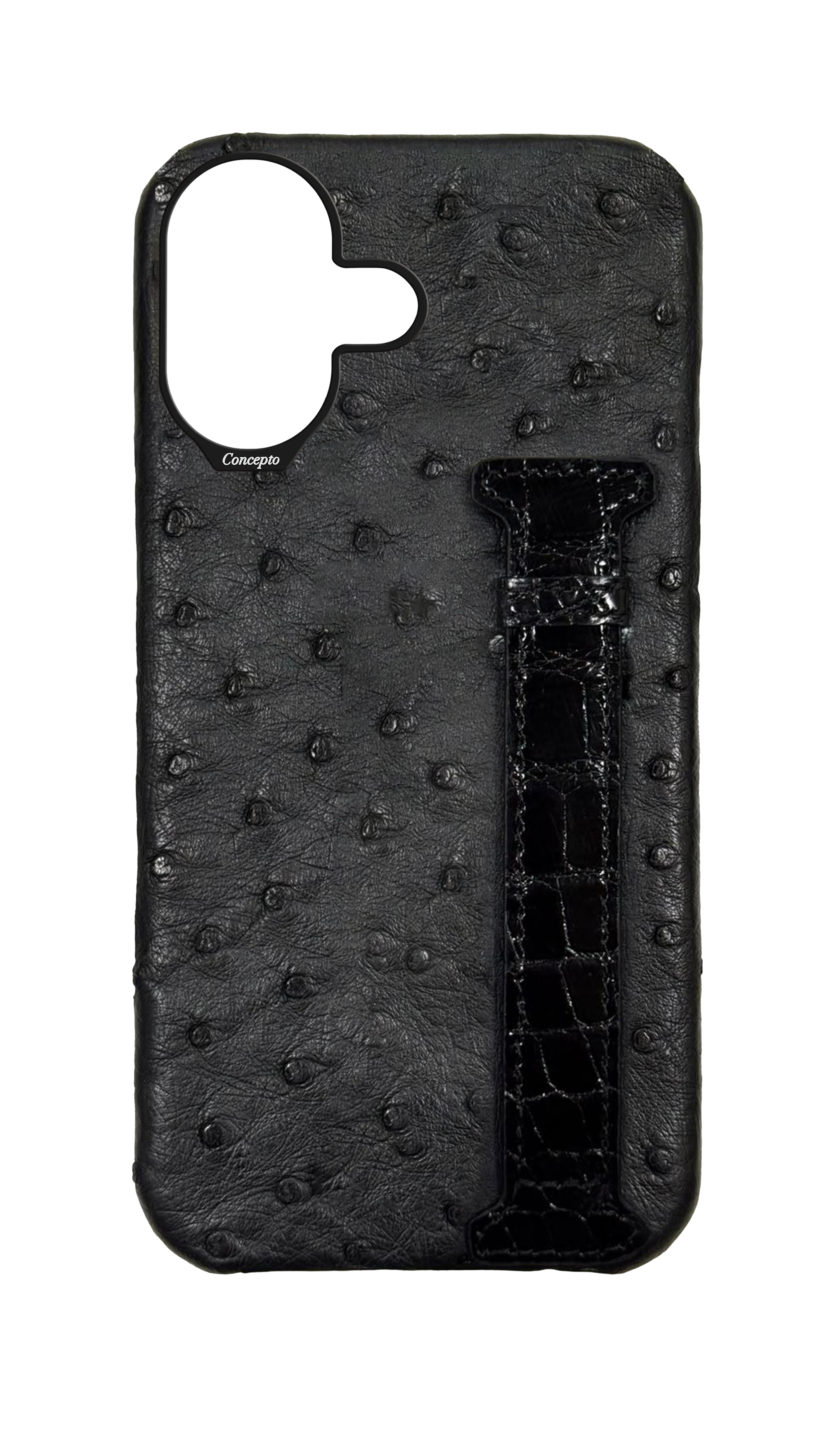 Black Exotic Ostrich & Crocodile Side Strap Case