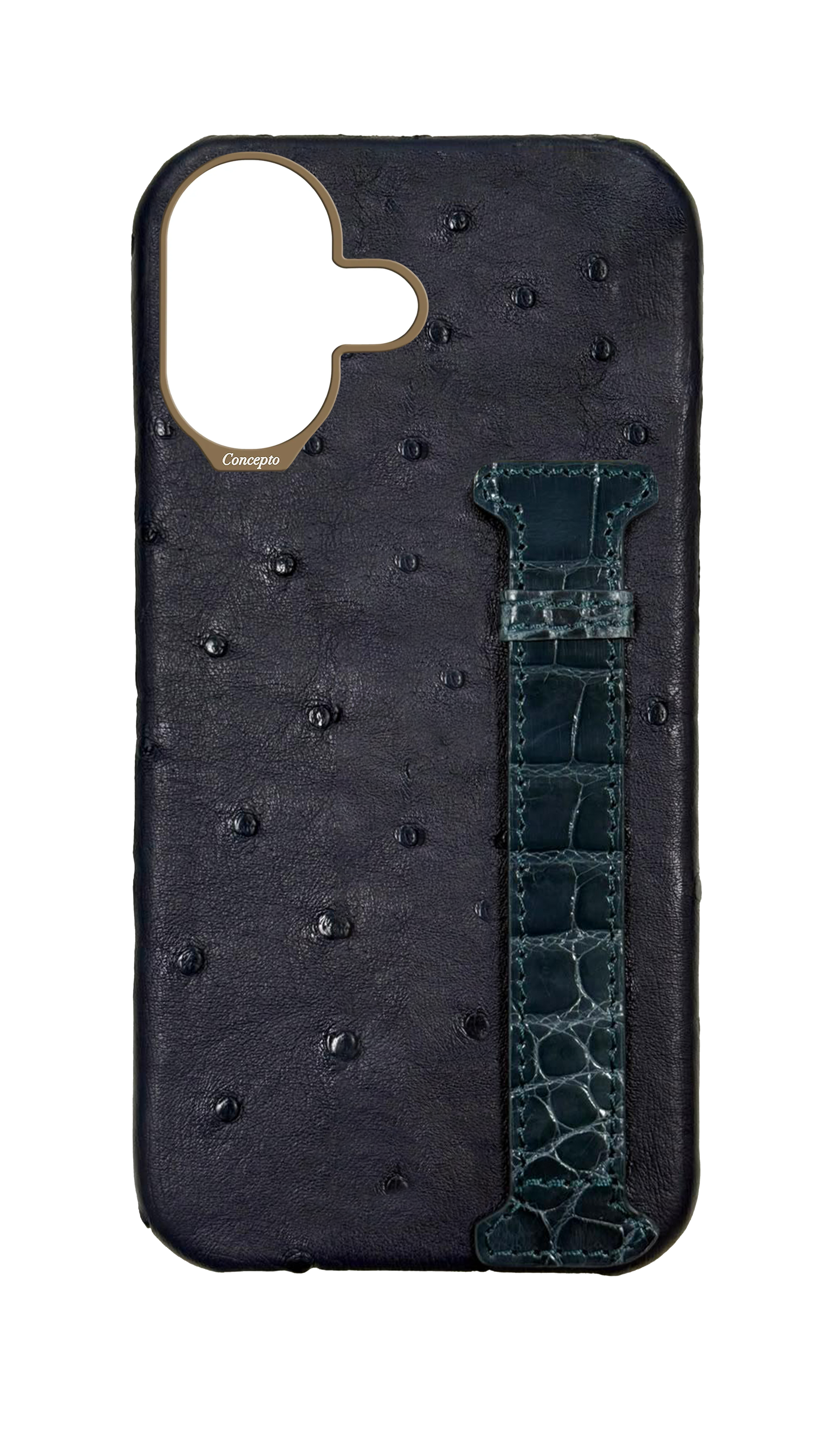 Navy Exotic Ostrich & Crocodile Side Strap Case