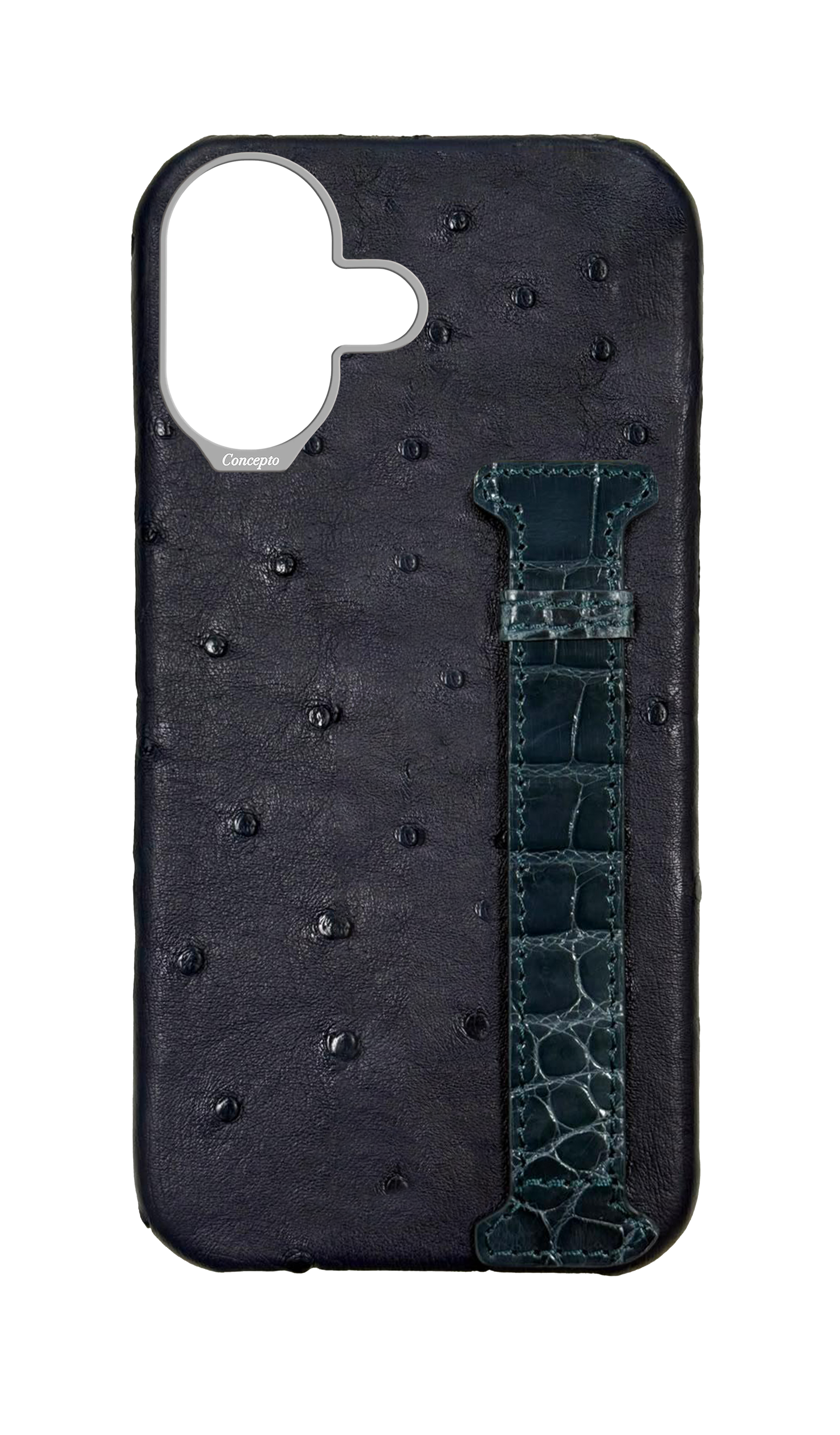 Navy Exotic Ostrich & Crocodile Side Strap Case