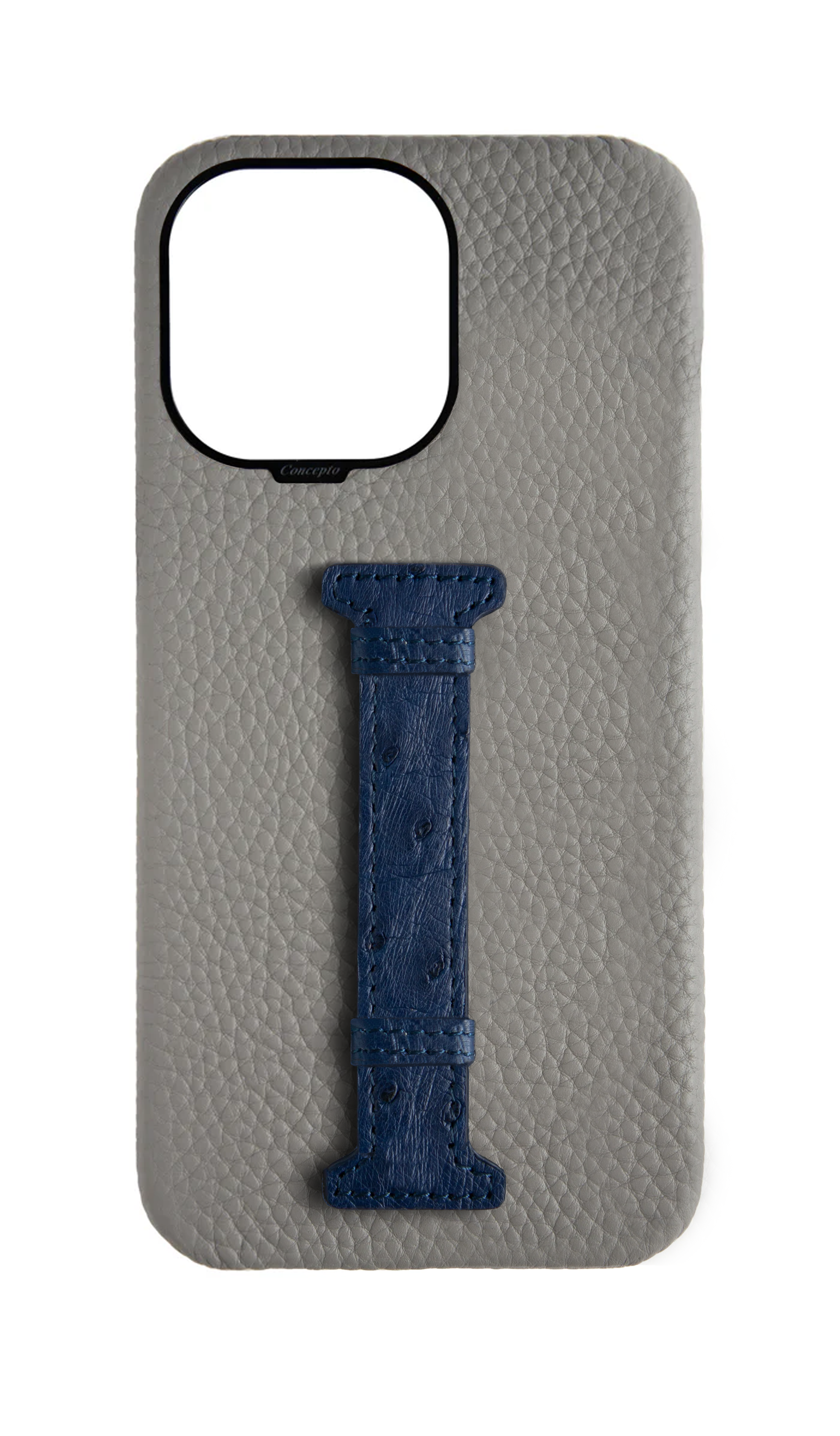 Grey / Navy Exotic Ostrich Middle Strap Case
