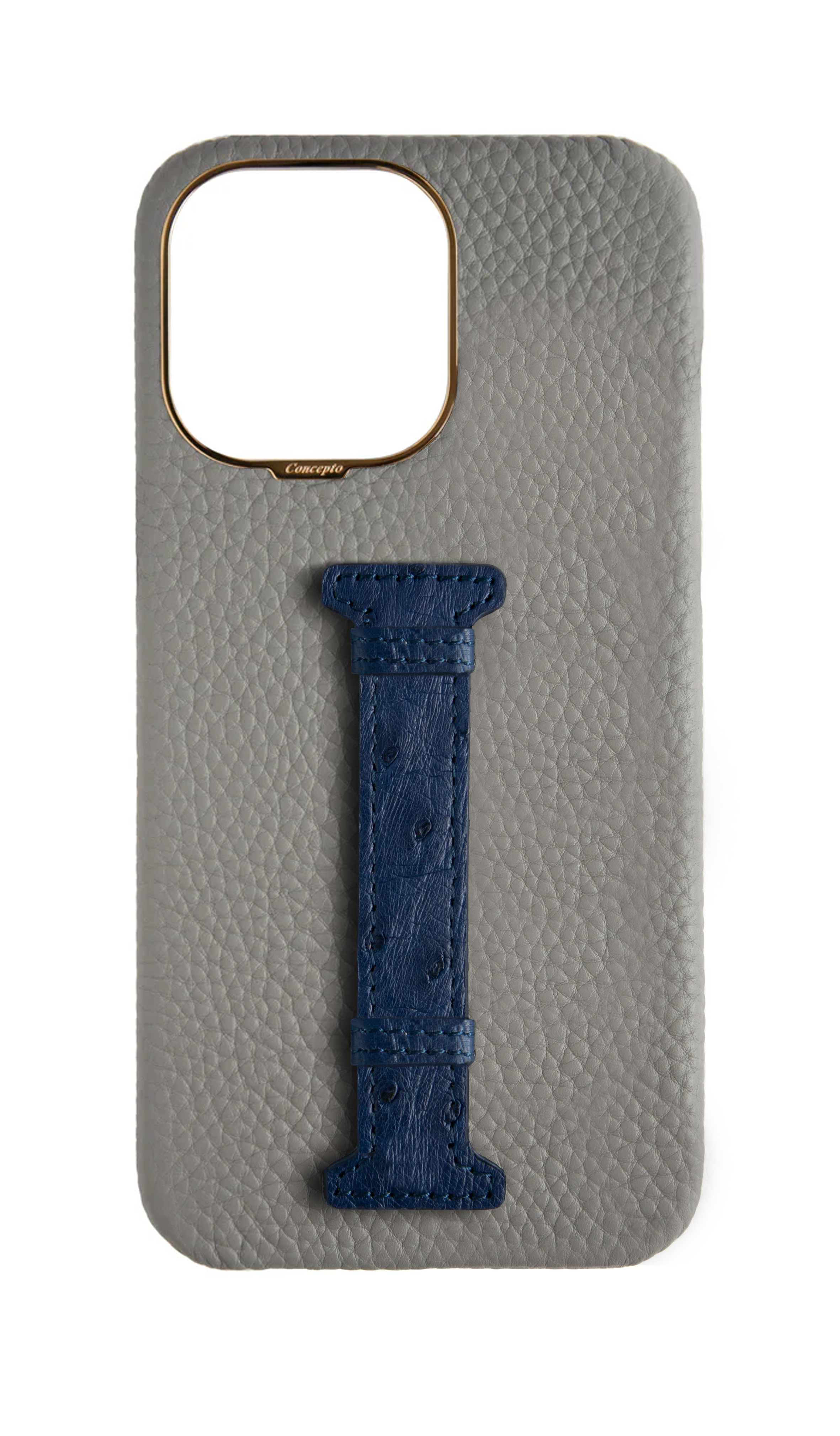 Grey / Navy Exotic Ostrich Middle Strap Case