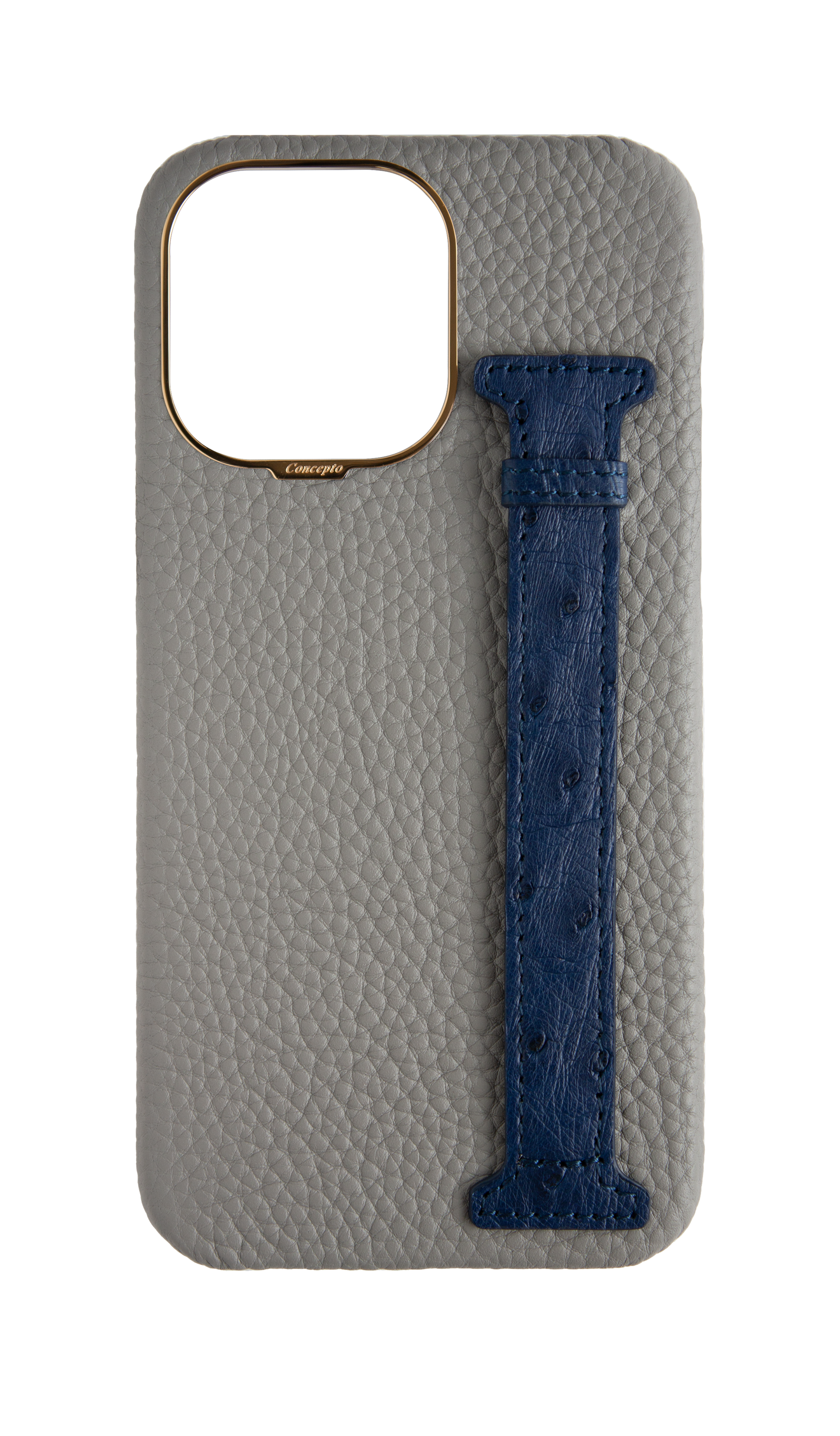 Grey / Navy Exotic Ostrich Side Strap Case