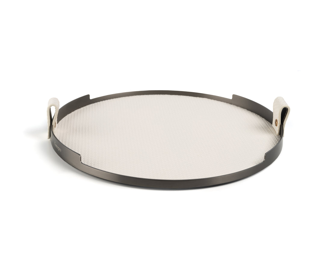 White Circler Brushed Steel Tray