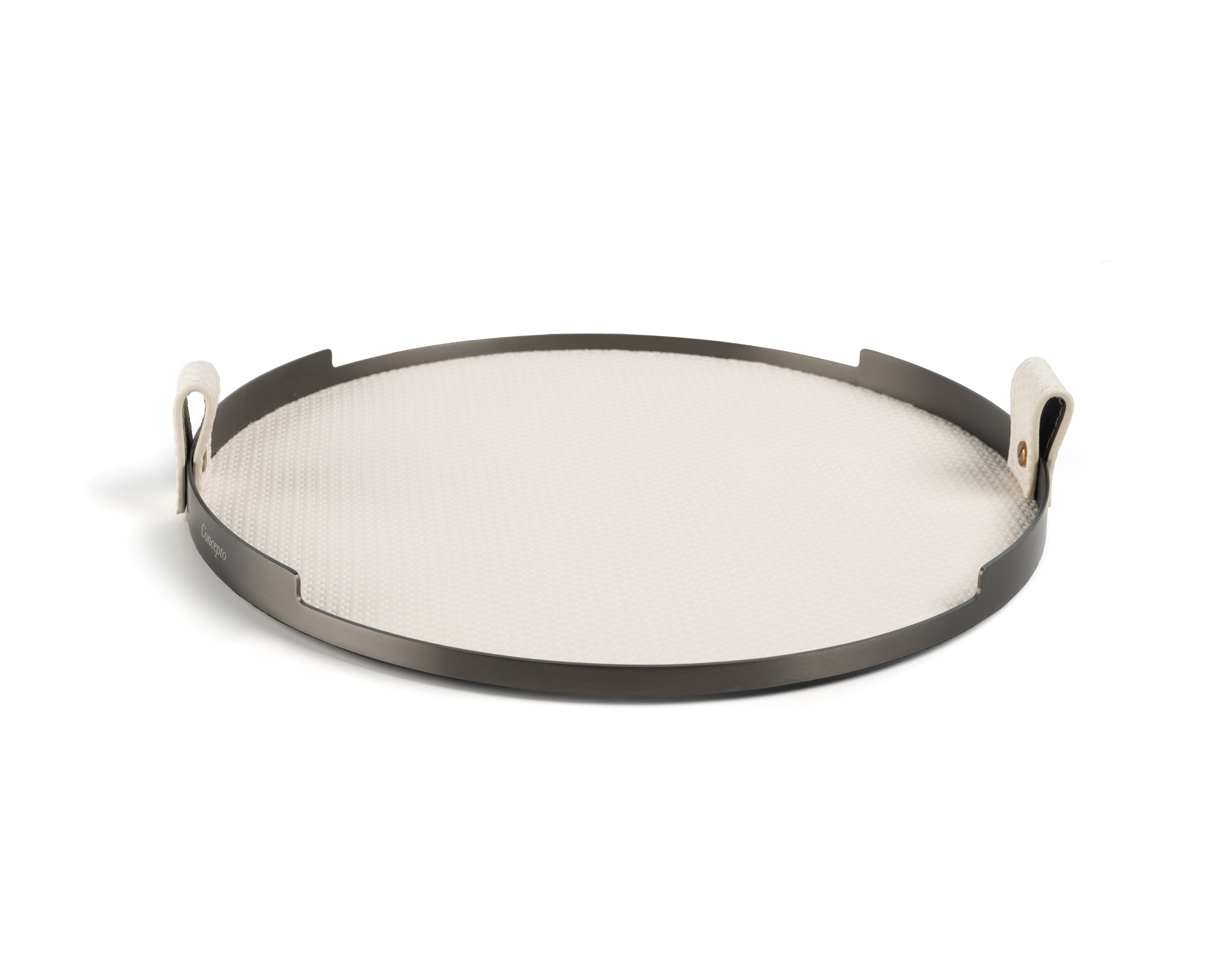 White Circler Brushed Steel Tray