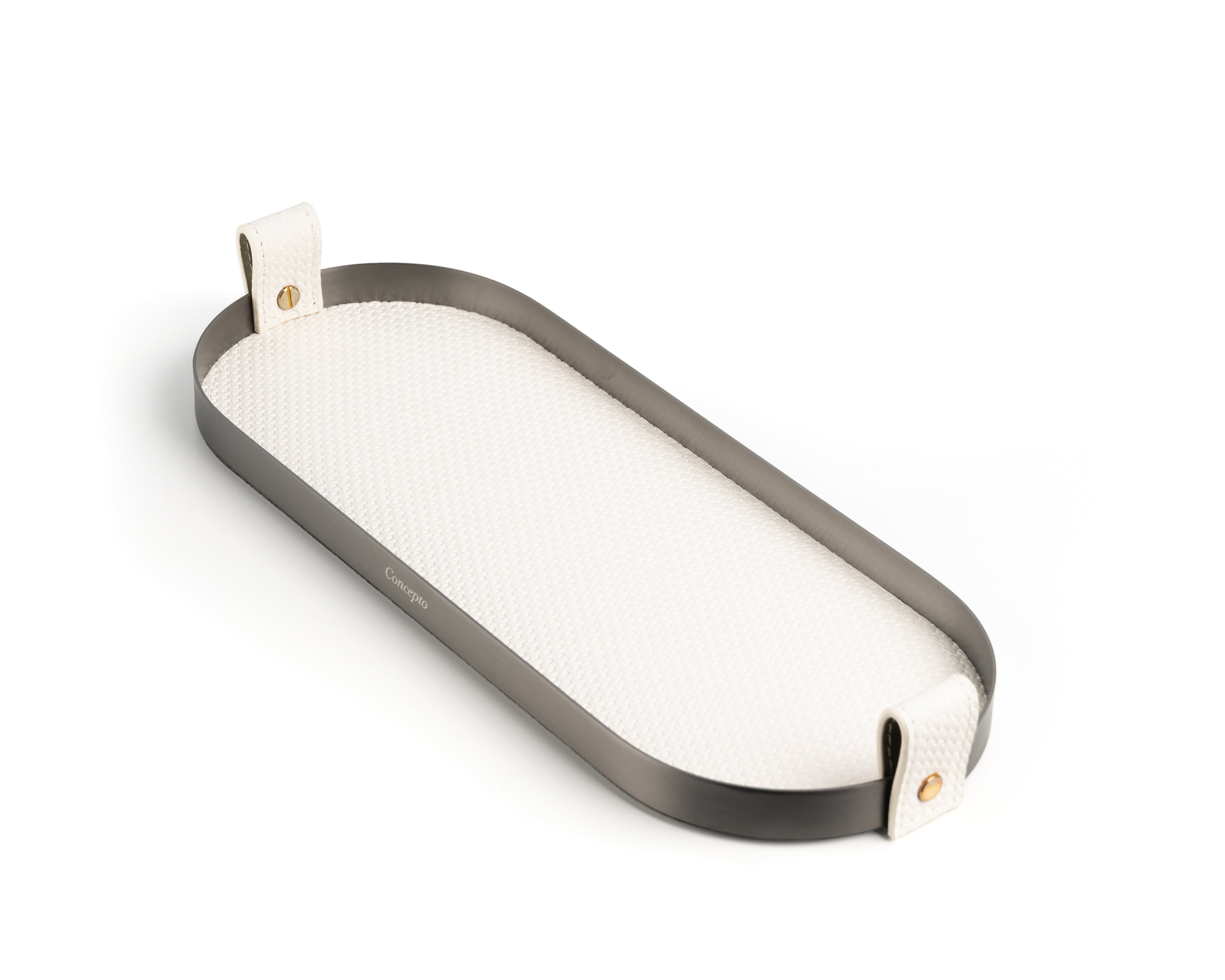 White Capsule Brushed Steel Tray