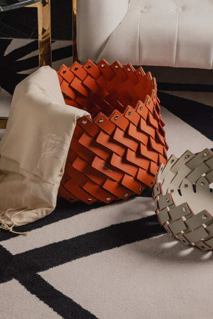 Large Orange Leather Basket