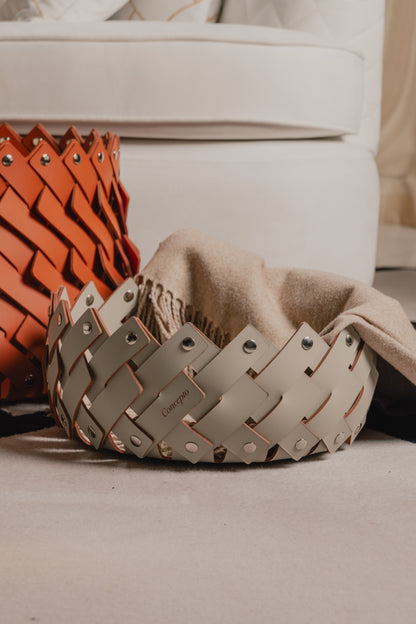 Large Cream Leather Basket