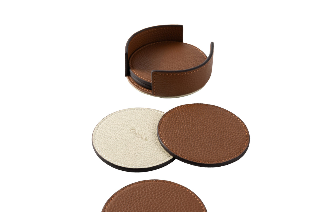 Tan Epsom Leather Coaster