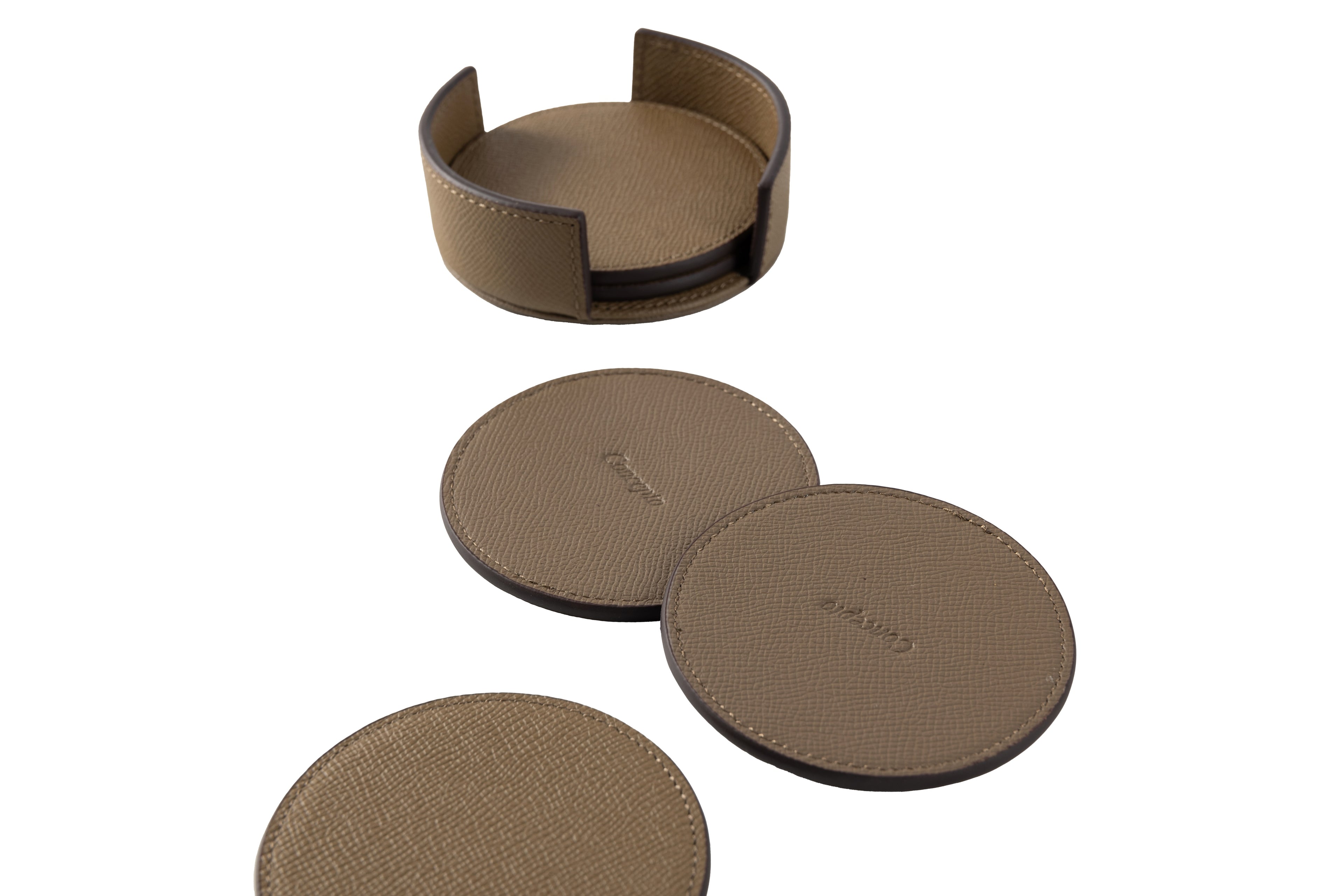 Taupe Epsom Leather Coaster
