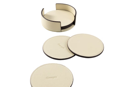 White Epsom Leather Coaster
