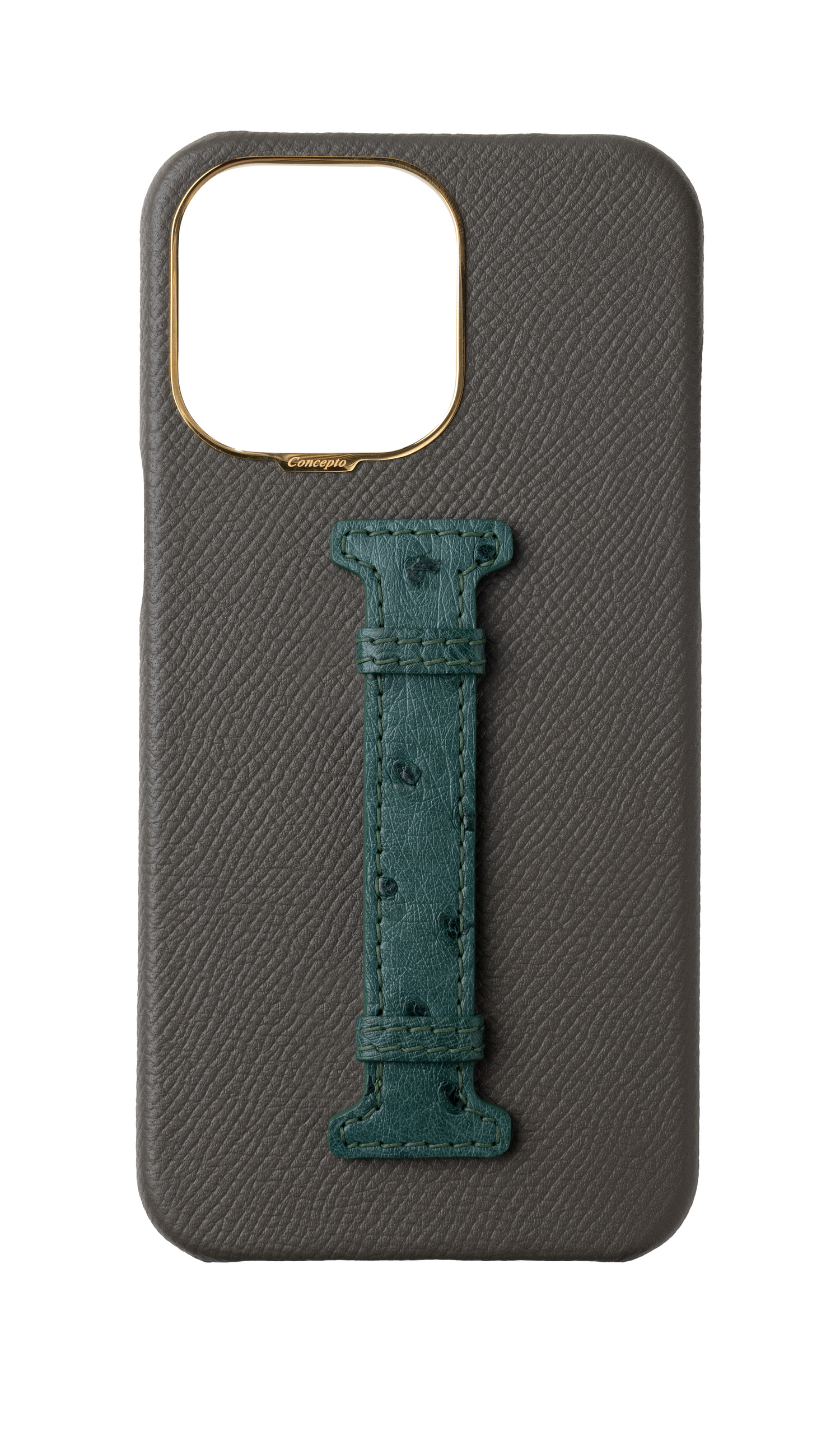 Grey / Green Exotic Ostrich Middle Strap Case