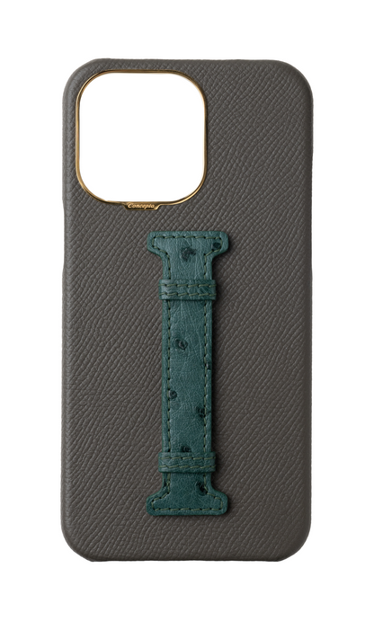 Grey / Green Exotic Ostrich Middle Strap Case