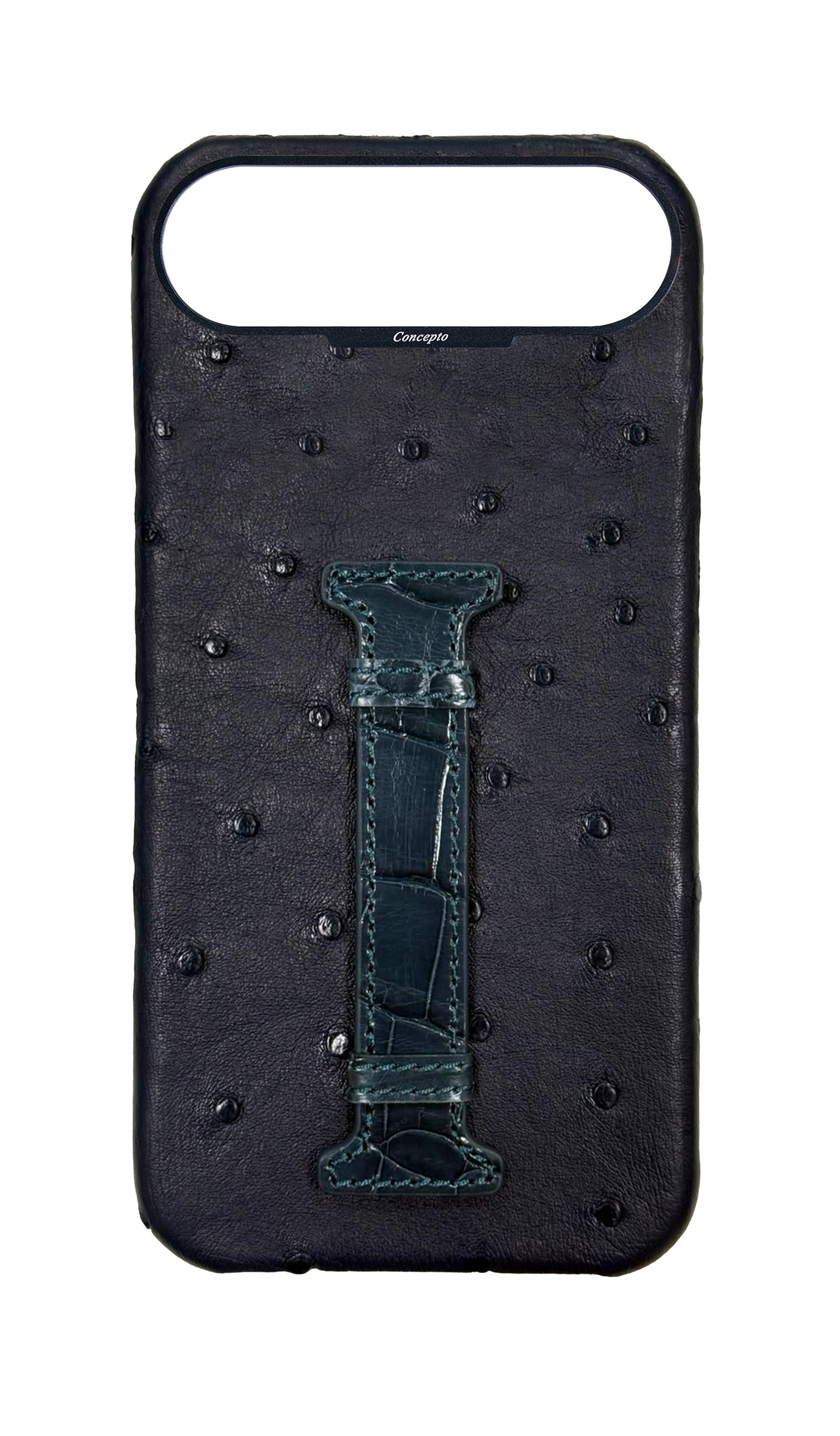 Navy Exotic Ostrich &amp; Crocodile Middle Strap Case