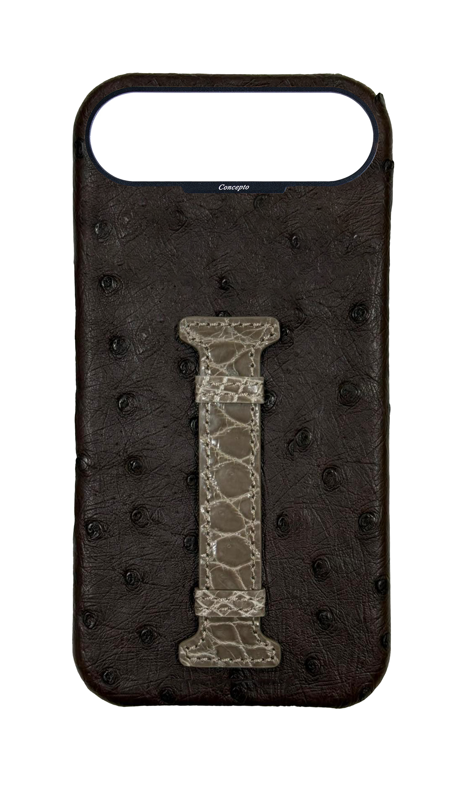 Brown Exotic Ostrich &amp; Crocodile Middle Strap Case