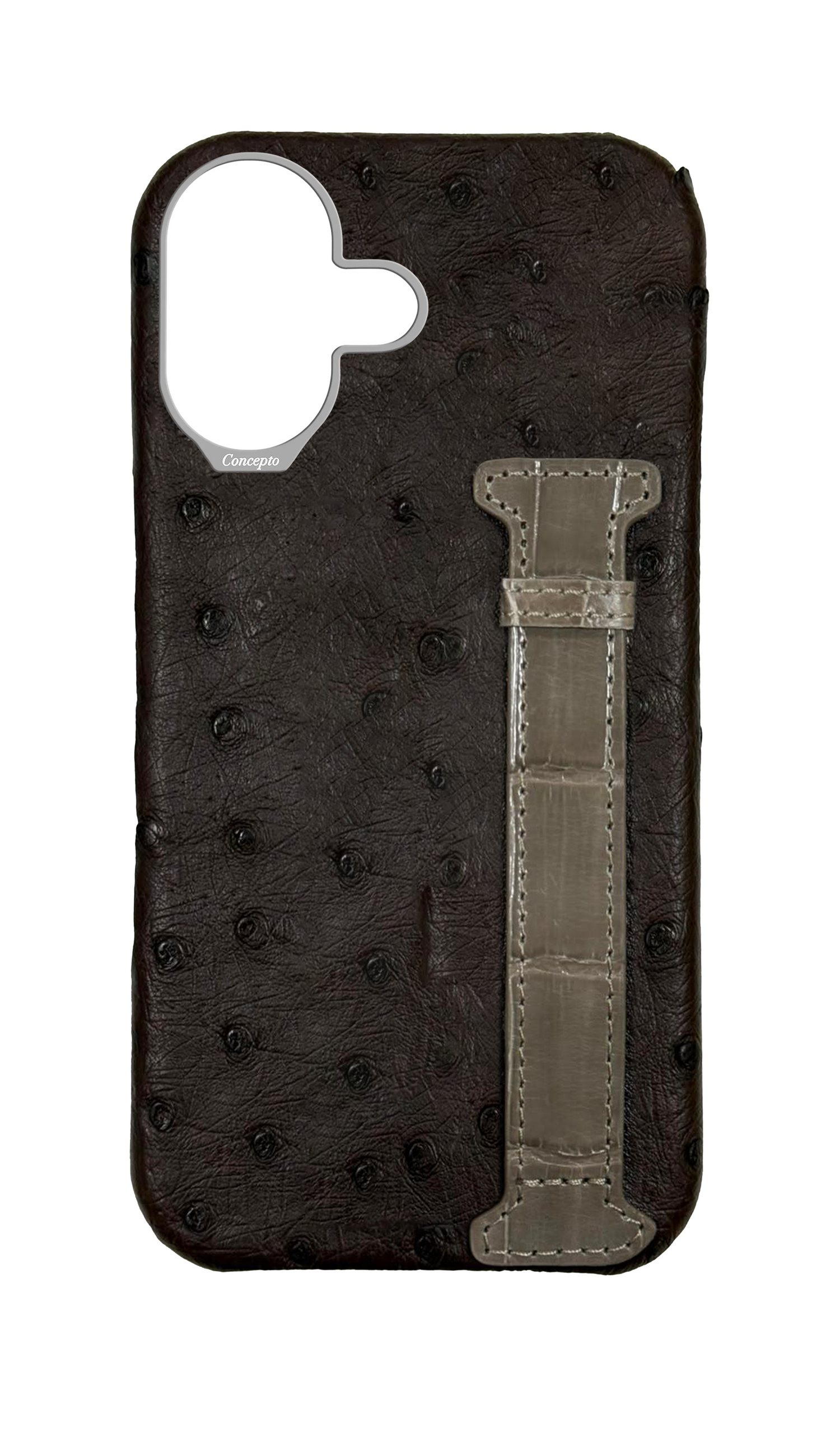 Brown Exotic Ostrich &amp; Crocodile Side Strap Case